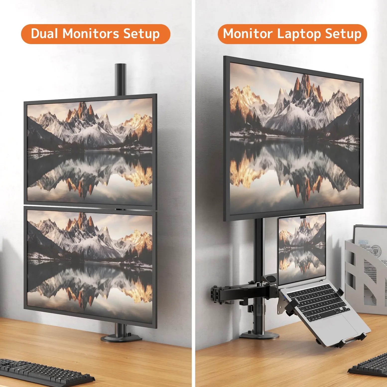 PUTORSEN Supporto per monitor con braccio per laptop per schermi da 17 a 49 pollici e notebook fino a 17 pollici, asta da 81,8 cm regolabile in altezza, braccio per monitor VESA 75/100 mm