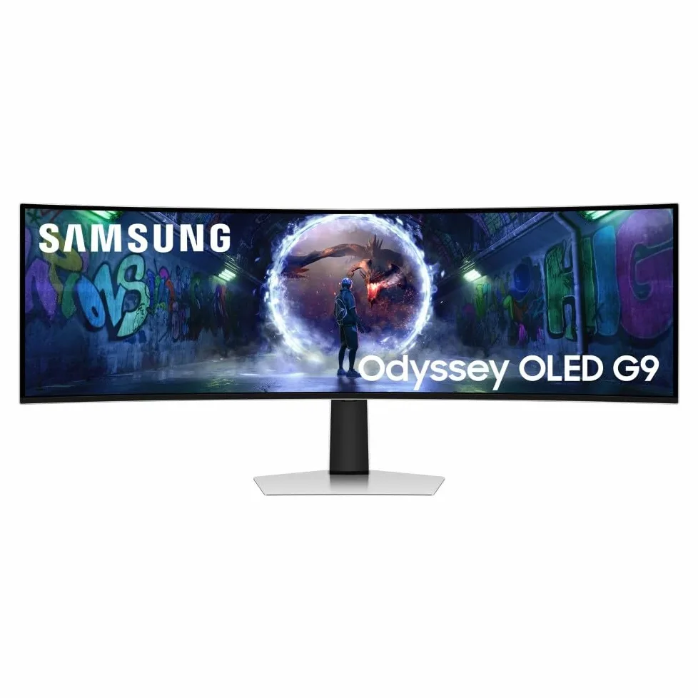 Samsung Monitor Gaming Odyssey OLED G9 (S49DG934), Curvo (1800R), 49'', 5120x1440 (DQHD), 32:9, HDR10+, QD-OLED Glare Free, 240Hz, 0,03ms (GtG), Compatibilità G-Sync, HDMI, Micro HDMI, DP