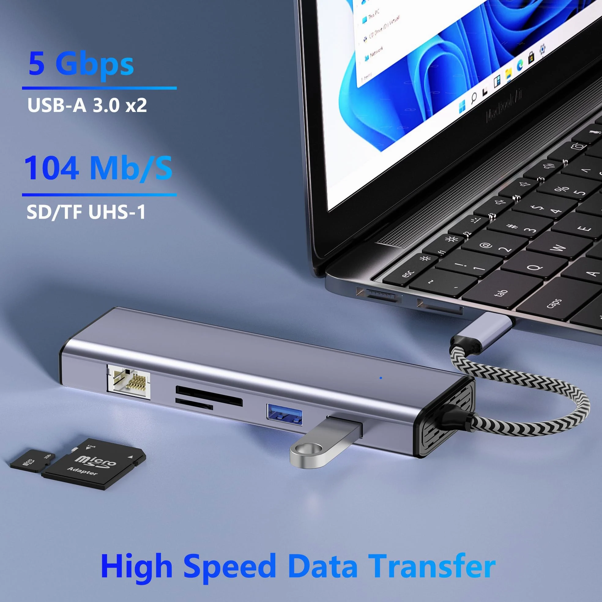 Docking Station Dual Monitor, USB C a Dual HDMI, USB C 10 in 1 Docking Station 3 Monitor con HDMI/VGA/PD/Ethernet/USB/SD/TF/3.5mm Audio