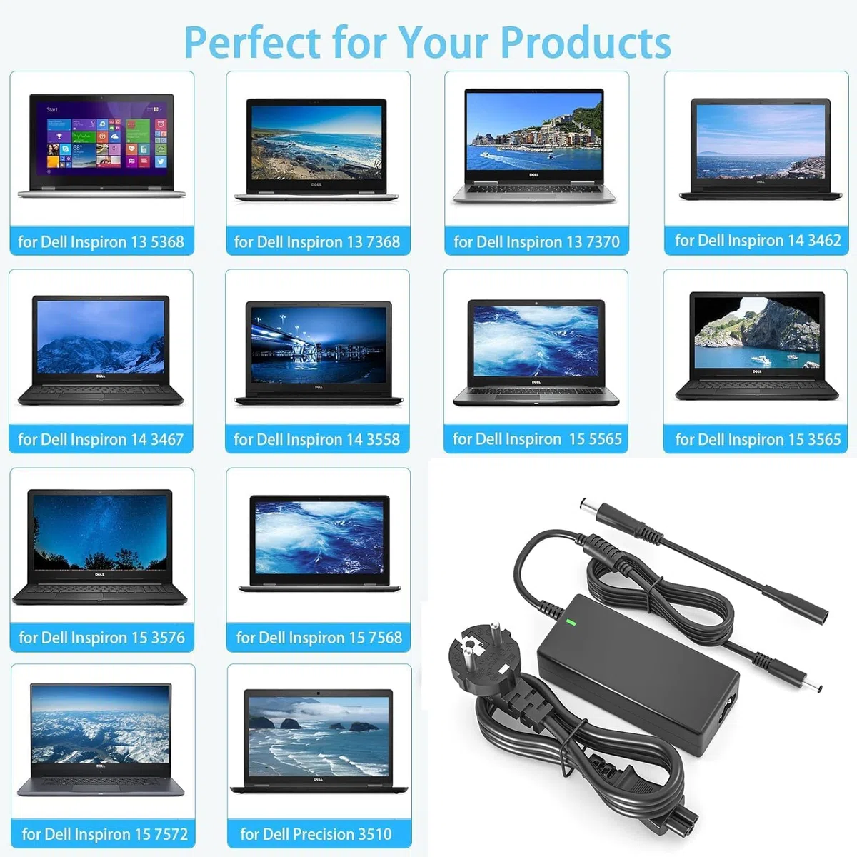 Caricatore Alimentatore 65W 45W per Dell-Inspiron 15-3000 15-5000 15-7000 17-7000 17-5000 14-7000 13-7000 11-3000 2 in 1 Serie 3583 3593 7506 7573 Latitude 3520 3420 3410 Caricabatterie Adattatore