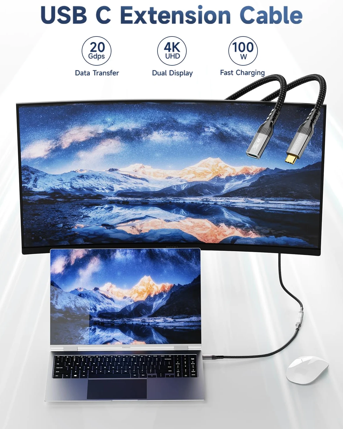 [2Pezzi 6m] Prolunga USB C 6m 100W 20Gbps USB 3.2 Gen2X2, Cavo Tipo C Maschio a Femmina Supporta 4K@60Hz Video, Extender USB C Compatibile Thunderbolt 4/3