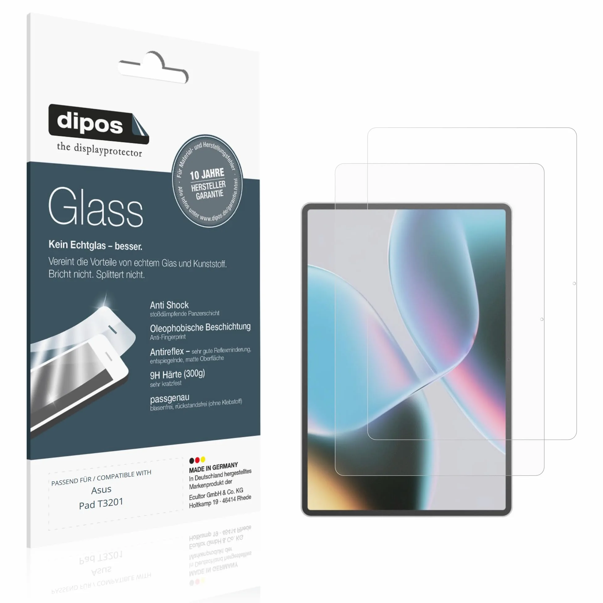 dipos 2x Pellicola Protettiva 9H opaca per Asus Pad T3201 | Antiriflesso, non si rompe e non si scheggia, non è vero vetro, Anti-Shock, antigraffio, senza bolle, autoadesiva