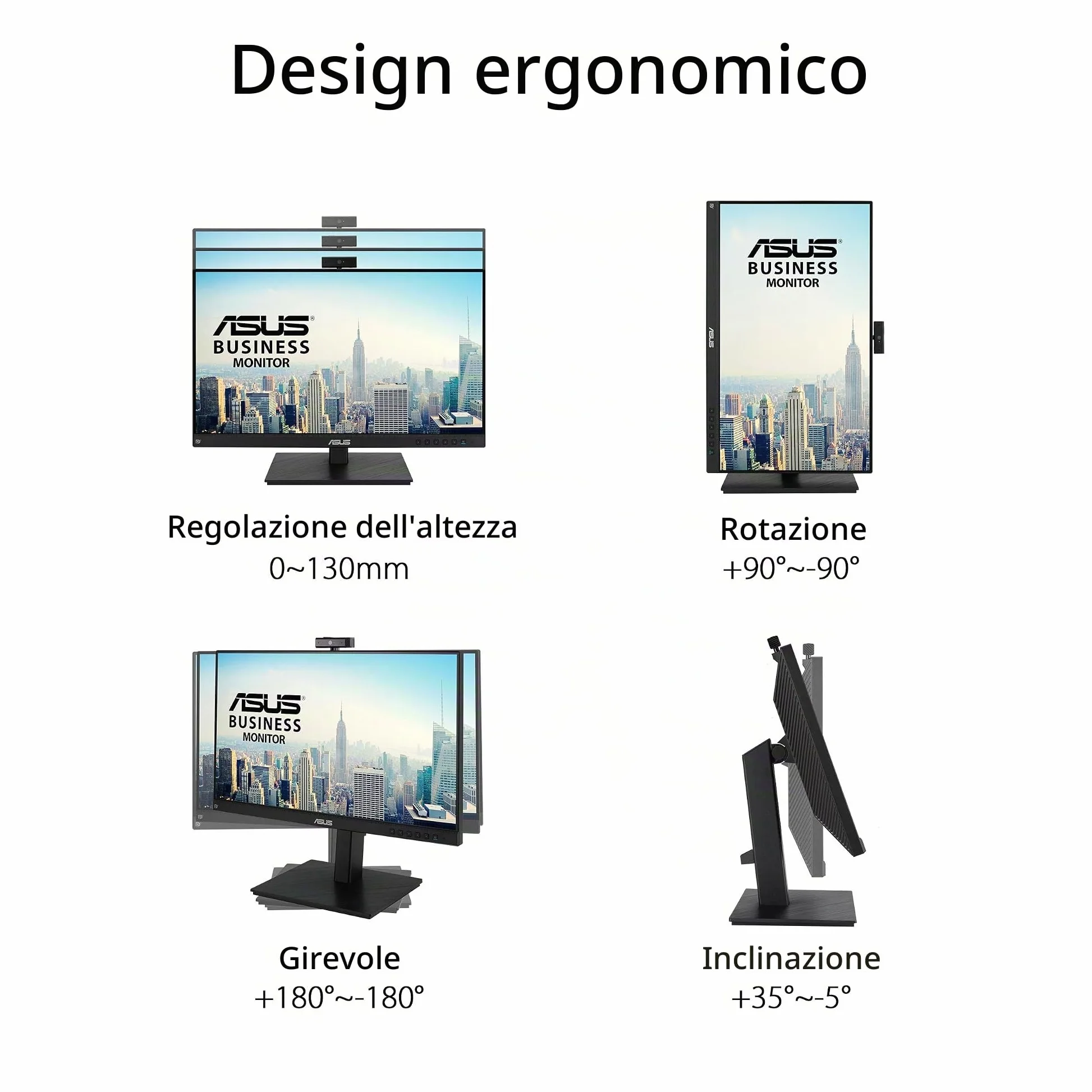 ASUS BE24EQSK, Monitor per Video Conferenze da 23,8" IPS Full HD, Nero | Design Senza Cornice, Webcam FHD, Porta per il Microfono e HDMI, Altoparlanti, Tecnologia Eye Care e Anti-Sfarfallio