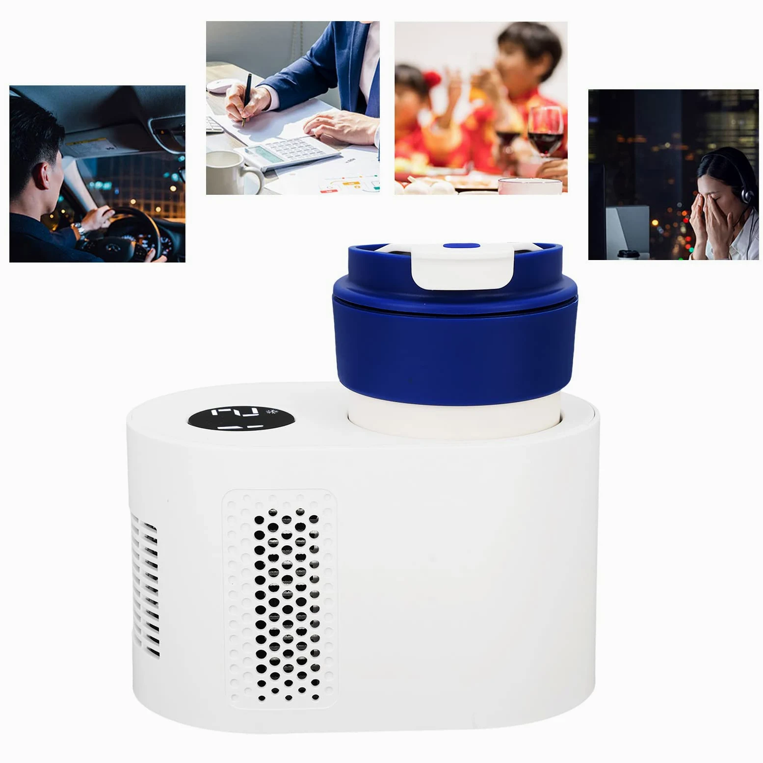 Scalda-tazze per auto Scalda-tazze elettrico intelligente 2 in 1 Isolamento dal calore e dal freddo Ampio display digitale per l'ufficio di viaggio in auto (Bianca)