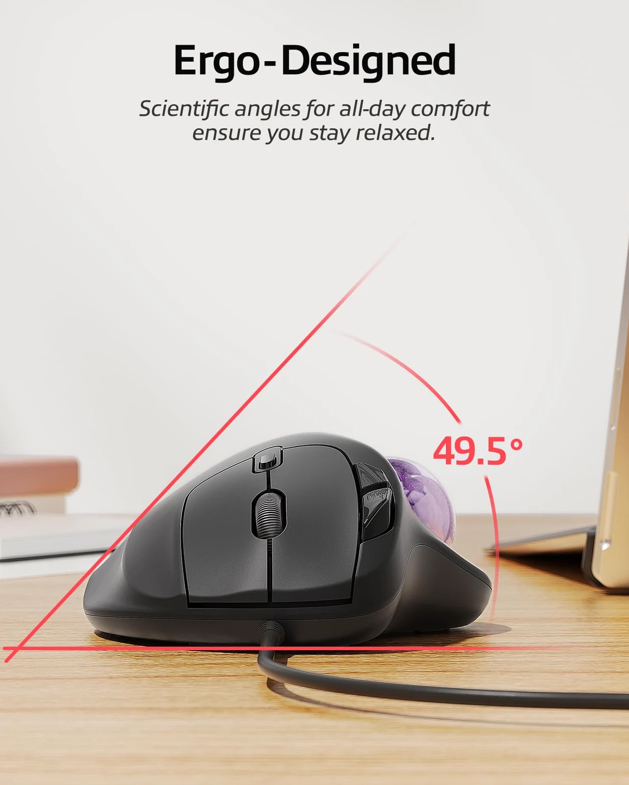 Nulea Mouse trackball M509 cablato, design ergonomico, facile controllo del pollice, tracciamento preciso e fluido, interfaccia 2 in 1 (tipo A & Tipo C), compatibile con PC, laptop, Mac, Windows.