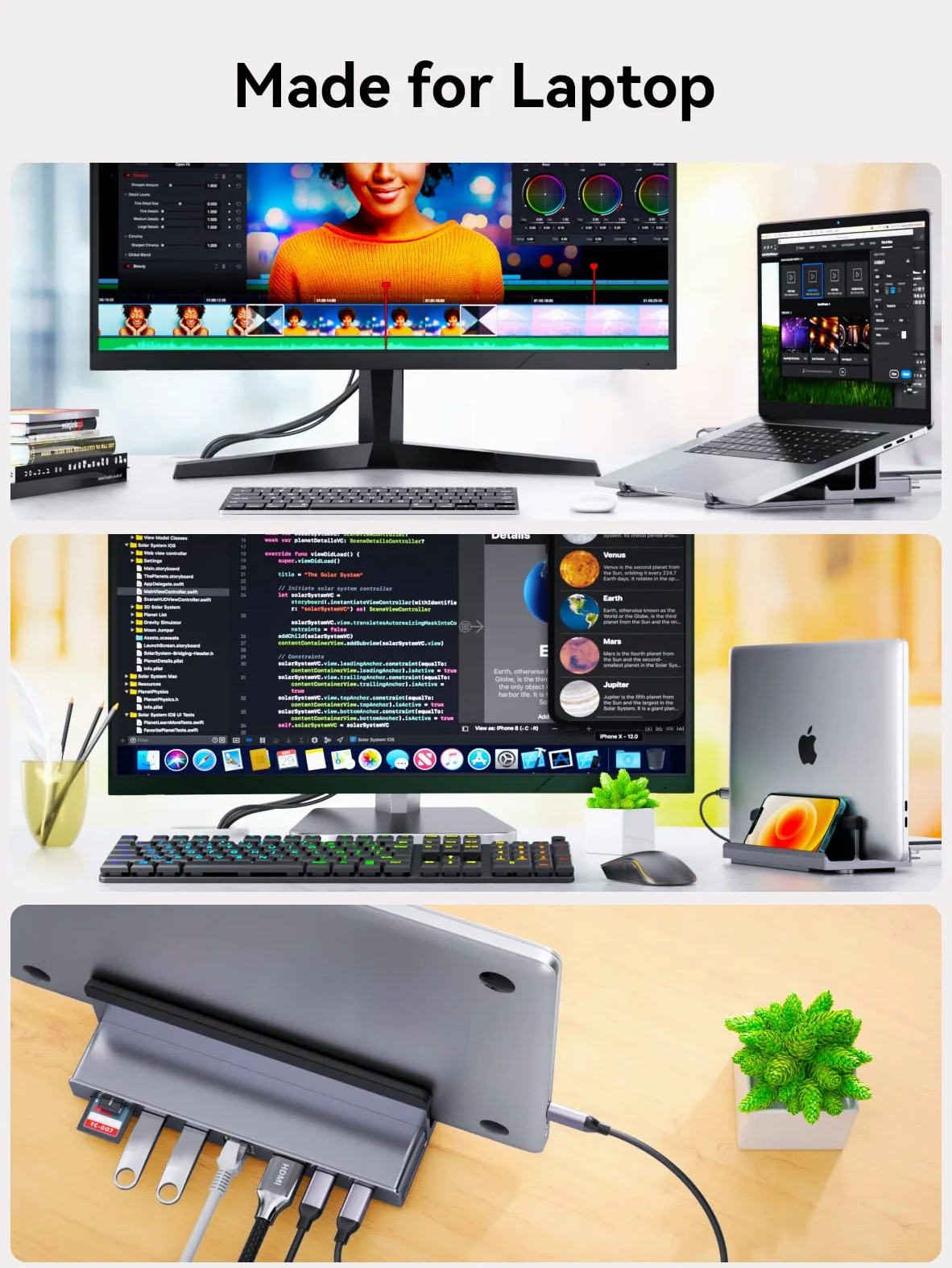Dock USB C, QUUGE 8 in 1 MacBook Dock con HDMI 4K@60Hz, 2x USB 3.0, Gigabit Ethernet, 100 W PD, SD/TF 3.0, Laptop Docking Station con supporto per MacBook Air/Pro M3, Dell