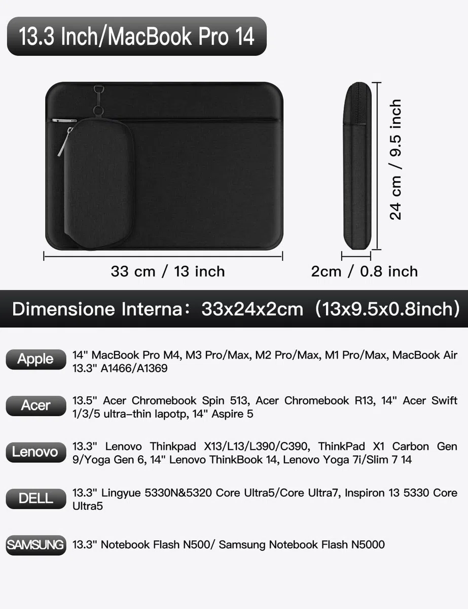 Alfheim 13,3 Pollici Custodie Morbide per Laptop Impermeabile Resistente agli Urti per Laptop Leggero Uomo Donna Compatibile con MacBook Air/PRO 14 M4 M3 M2 M1 2025-2016
