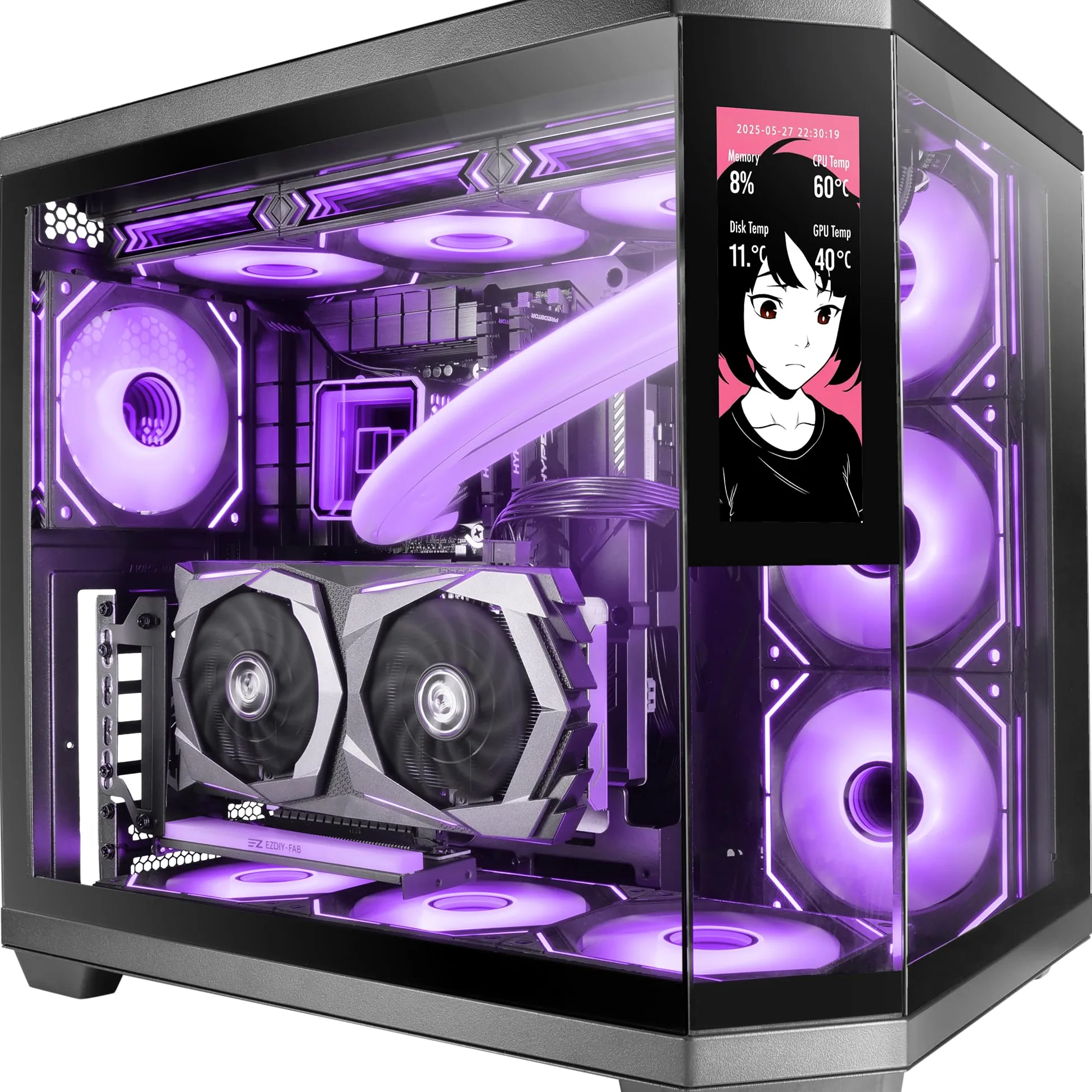 Mars Gaming MC-3TCORELCD Case Gaming ATX, Schermo IPS 7,2” Personalizzabile, Triplo Vetro Temperato Rimovibile, Struttura Doppia Camera, Supporto per Raffreddamento Liquido fino a 360mm, Nero