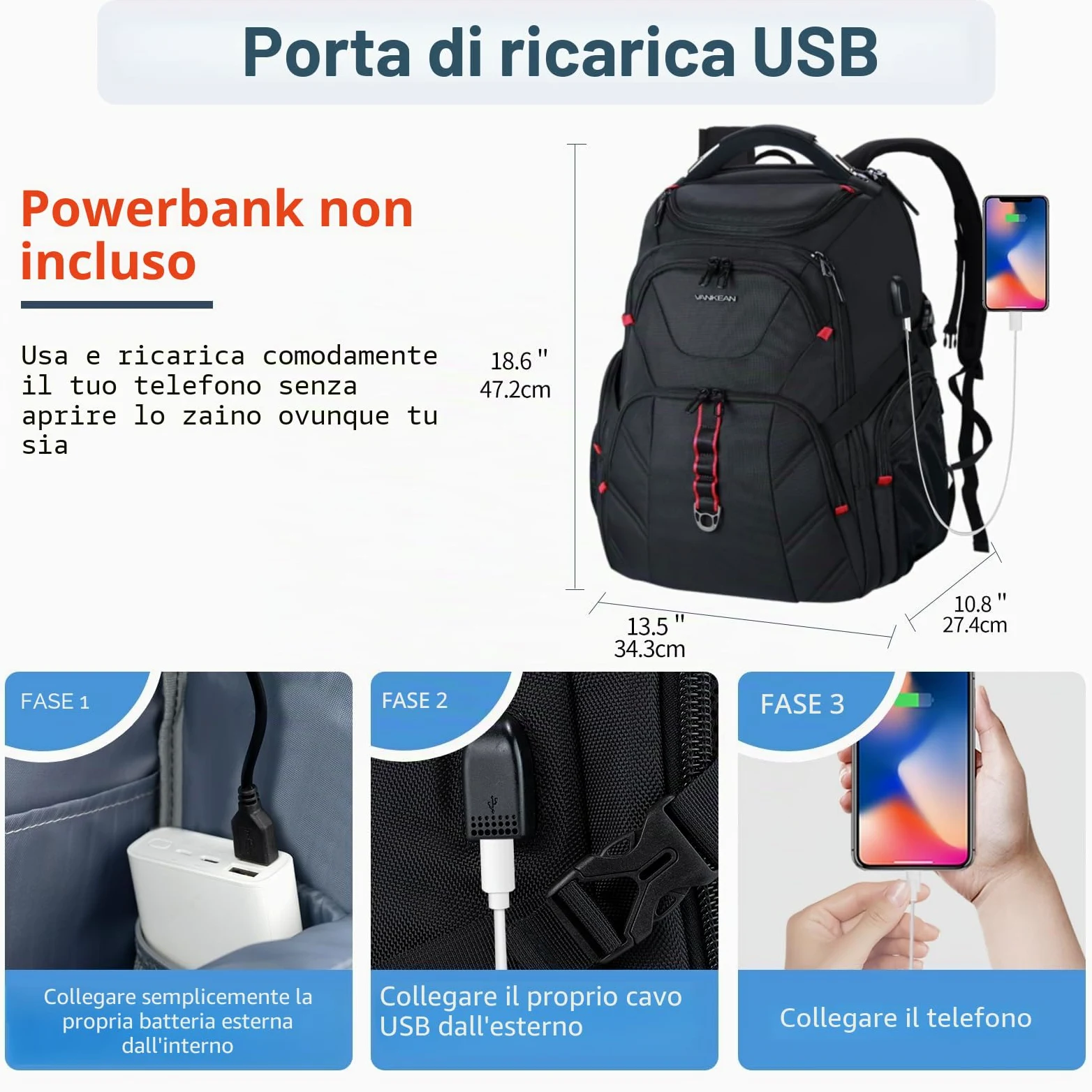 VANKEAN Zaino da viaggio per laptop da 17,3 ''