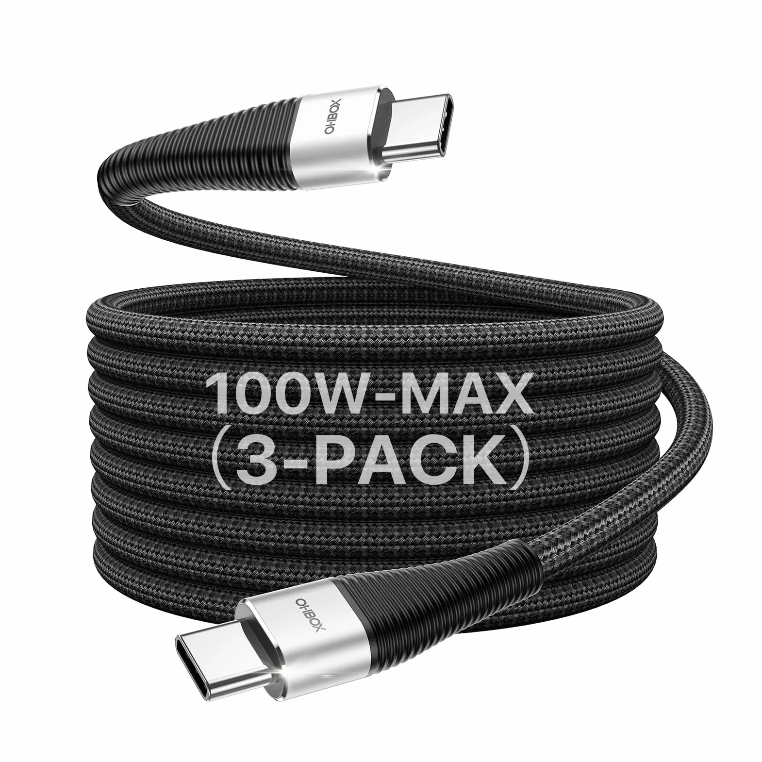 ohbox Cavo da USB C a USB C, 0,9 m, confezione da 3 pezzi, 100 W, ricarica rapida da USB C a C, cavo USB di tipo C in nylon intrecciato di alta qualità per iPhone 17/16/15/iPad, MacBook CarPlay e