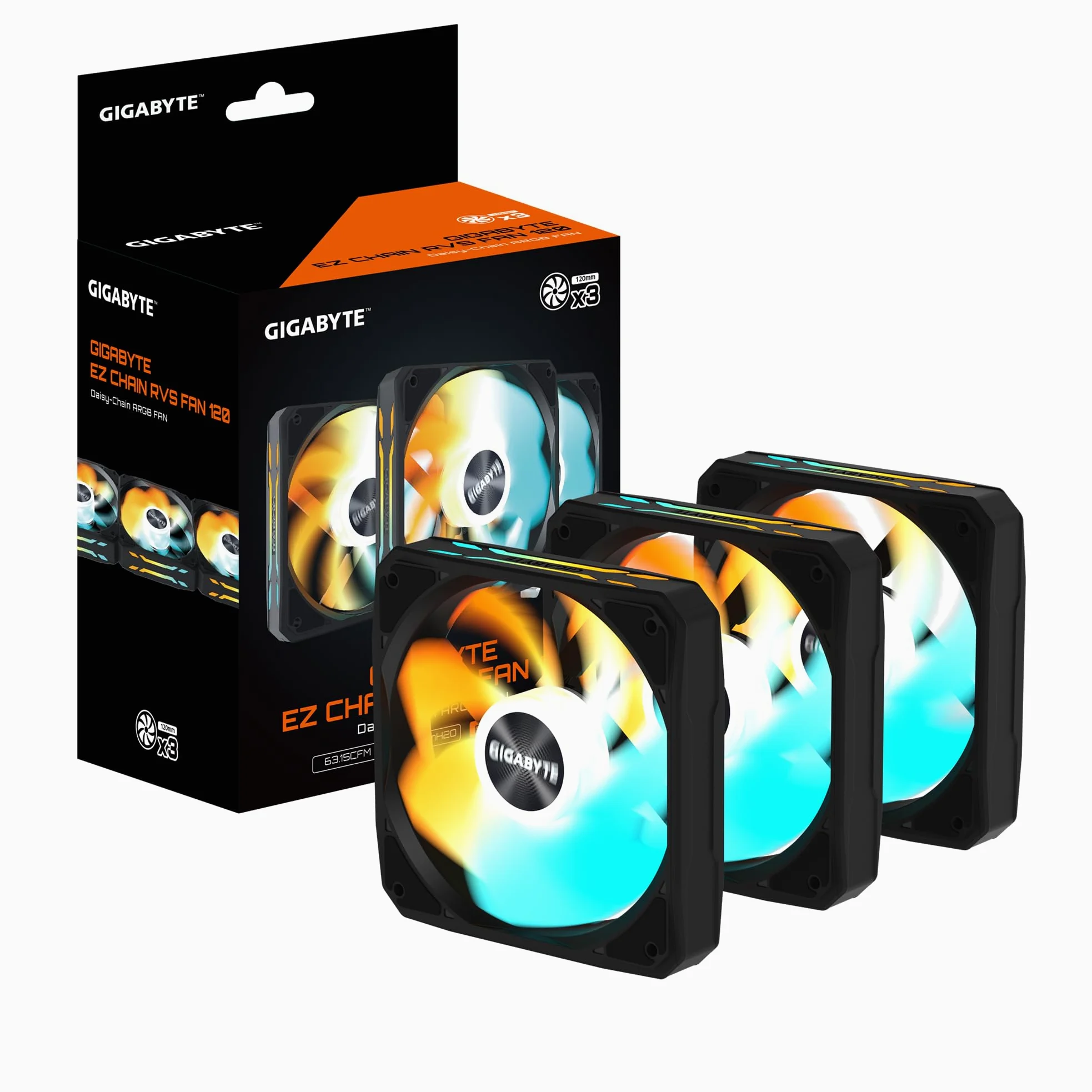 GIGABYTE GBT EZRVSFAN1203 - Ventola di raffreddamento da 120 mm, flusso d'aria elevato e funzionamento silenzioso, cuscinetto a manicotto resistente, dimensioni universali da 120 mm, telaio nero