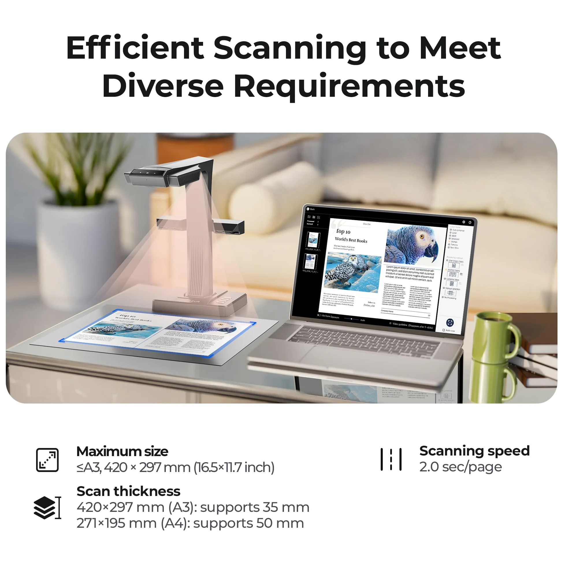 CZUR ET18 Pro Scanner per Libri Professionali, 18MP HD Telecamera Scanner per Documento con OCR, Converte i Documenti in PDF, Word, Tiff, Excel, compatibile con Windows macOS