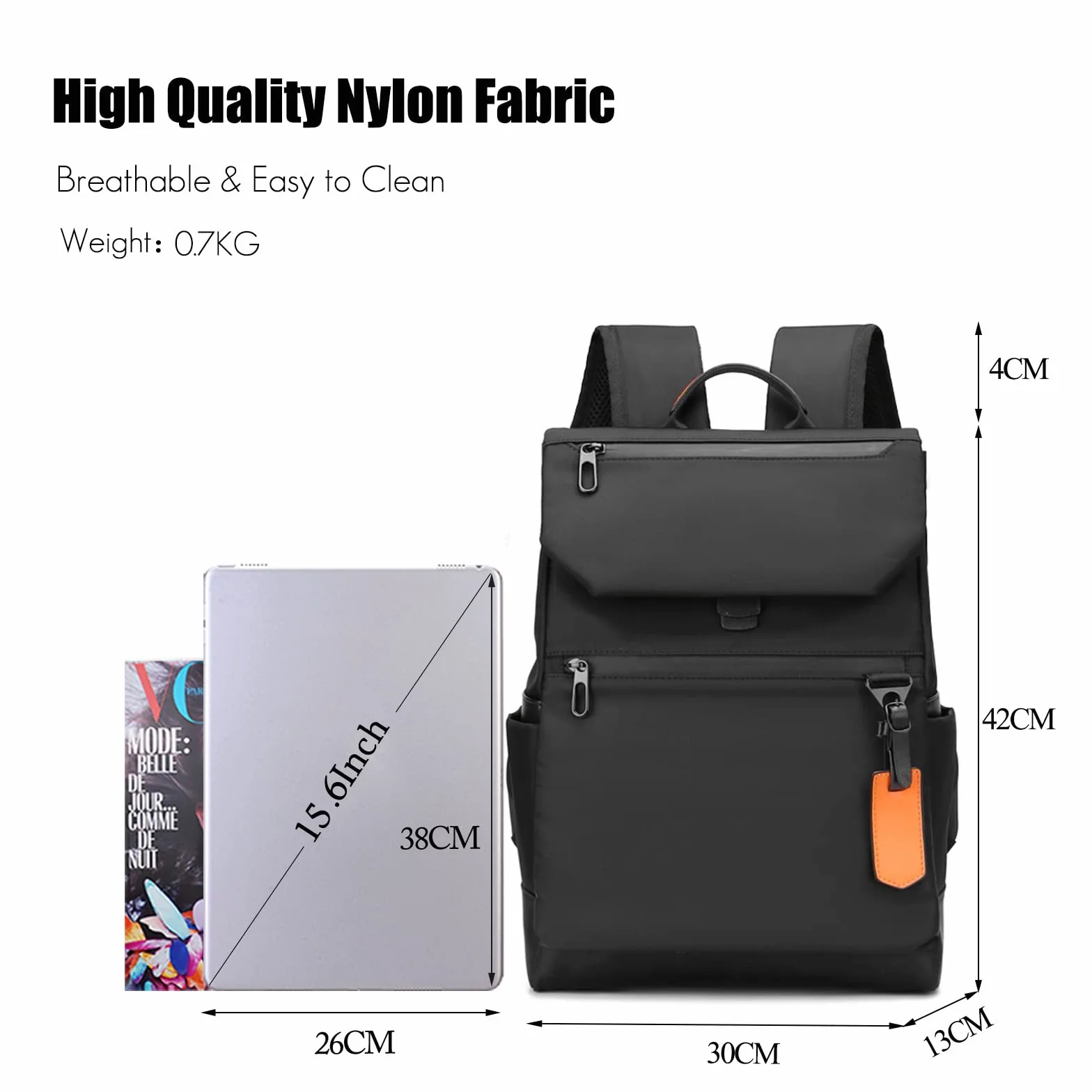 FANDARE Zaino Uomo Per PC Portatile per Laptop 15.6 Pollici con Caricatore USB Zaino Lavoro per Scuola Viaggio Impermeabile Nylon Nero
