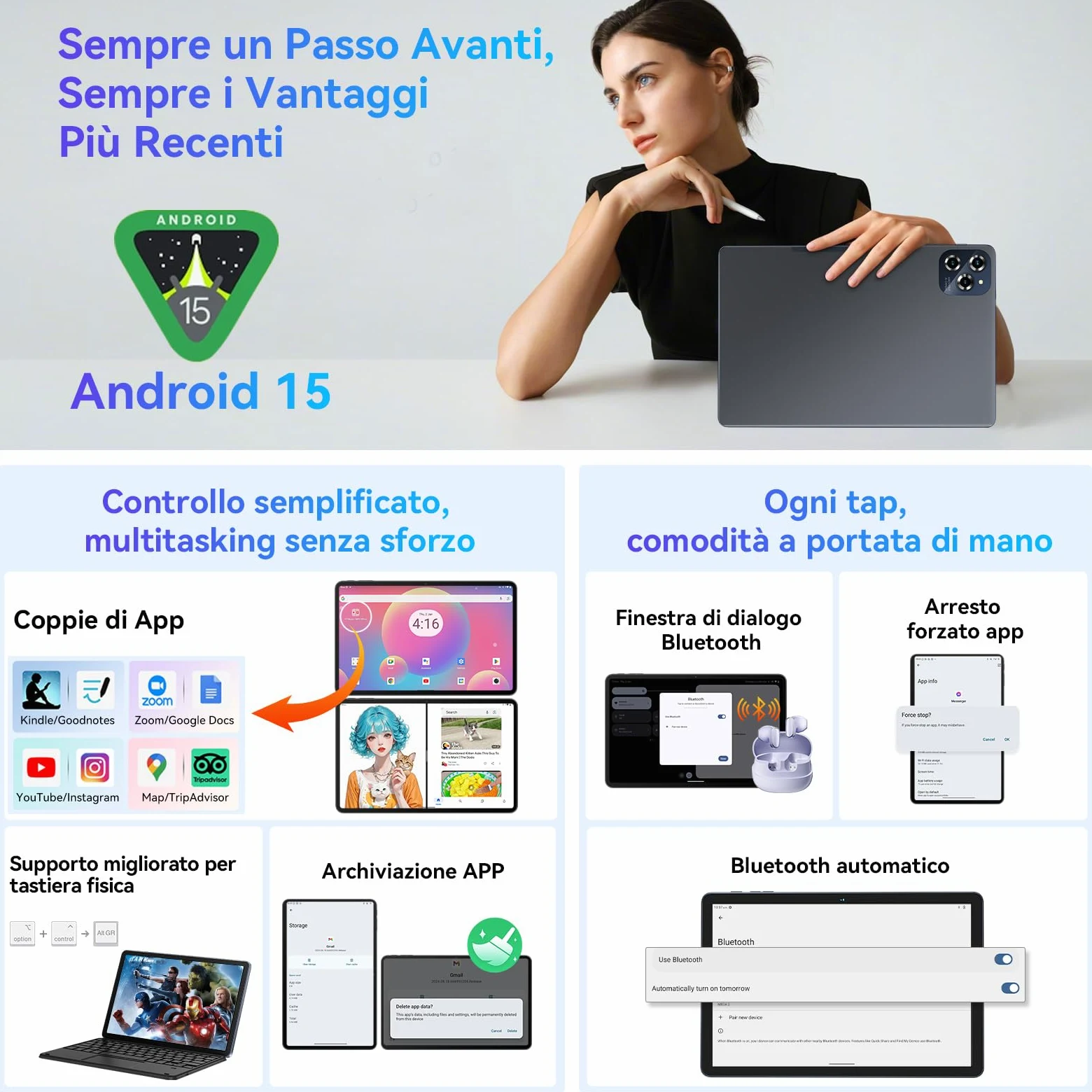 TABWEE W90 Tablet Android 15-11 Pollici FHD - 24GB RAM + 256GB ROM - Tablet in Offerta con Widevine L1, 4G LTE/5G WiFi, Octa Core T615, 8000mAh, Foto AI 16MP+8MP, TÜV, GPS, Gemini AI