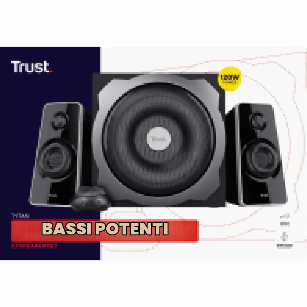 Trust Tytan Set Altoparlanti 2.1 Con Subwoofer, Risparmio Energia, Standard, Nero | Risparmio Energia
