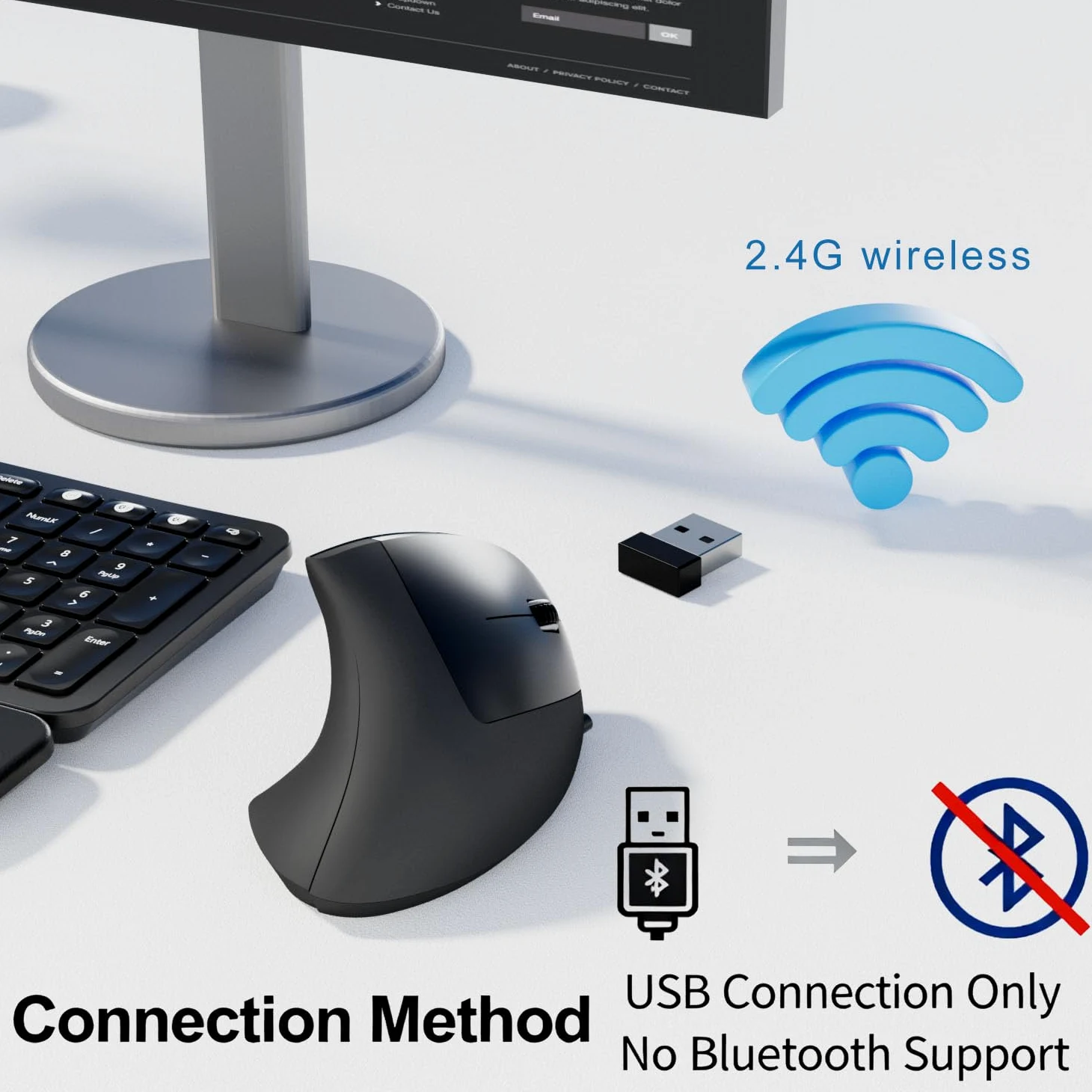Mouse ergonomico senza fili, mouse verticale wireless USB 2.4G, DPI regolabile (800/1200/1600), clic silenziosi, 6 pulsanti per laptop, PC, Mac, desktop - nero