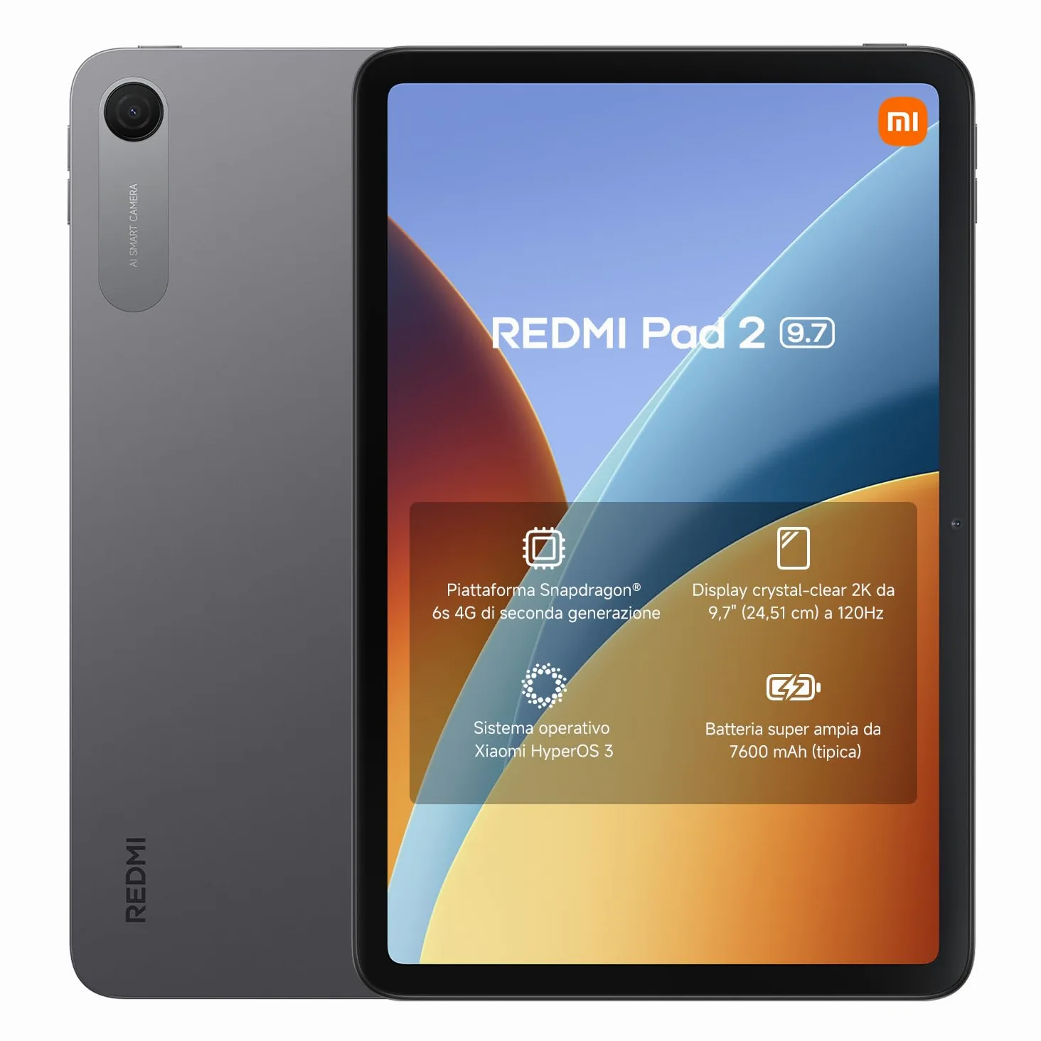 XIAOMI REDMI Pad 2 Tablet 9,7 Pollici 4+64GB, Snapdragon 6s Gen 2, Display LCD 2K 120Hz, Batteria 7600mAh (typ), Grigio Grafite, Garanzia 2 anni+1 anno extra, Caricatore Non Incluso