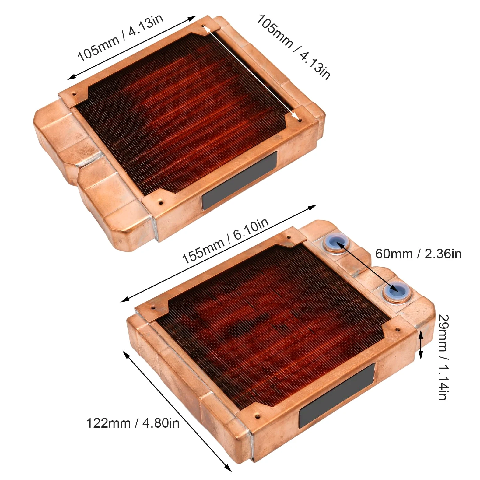 Lazmin112 Radiatore di Raffreddamento ad Acqua, radiatore di Rame Rosso dello scambiatore di Calore, dissipatore di Calore Diametro Interno della Filettatura G1/4 0.28in, per Ventola 4.72in