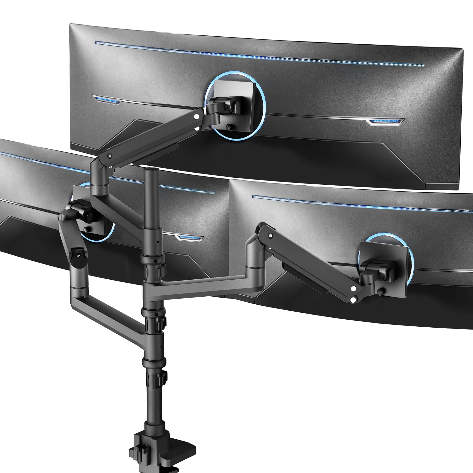 VIVO Braccio Pneumatico Triplo per Monitor Ultrawide Extra Alto Supporto da Scrivania per Schermi fino a 49 Pollici, Morsetto Robusto, Portata 3 Monitor Ultra Wide fino a 19,9 kg, Nero, STAND-V300D