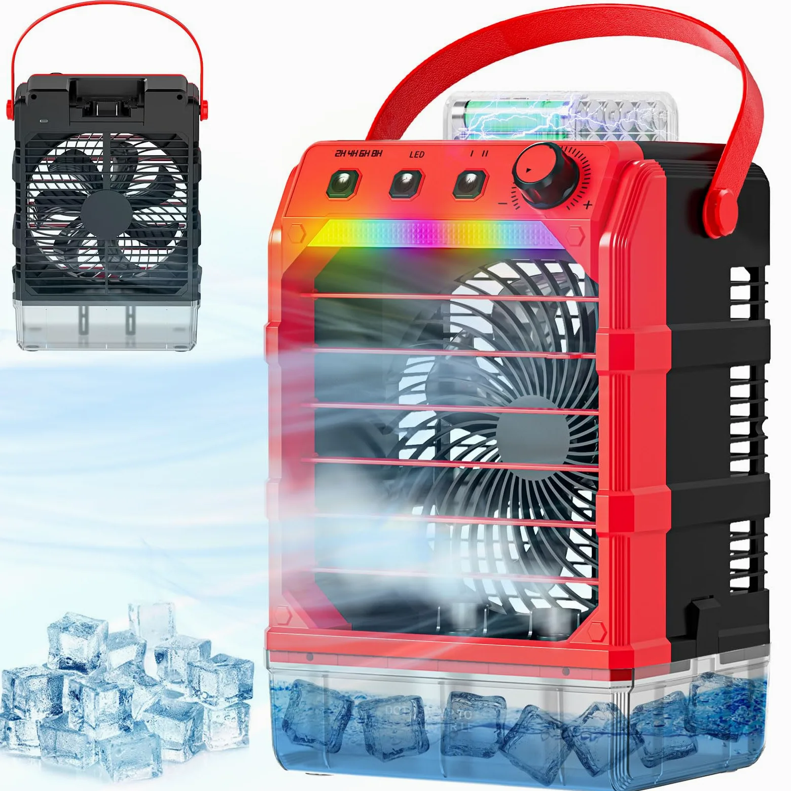 Ventilatore nebulizzatore portatile compatibile per batteria milwaukee da 18 V (senza batteria) o alimentato tramite USB, ventola di raffreddamento per camera da letto con 7 luci, timer 8H, serbatoio