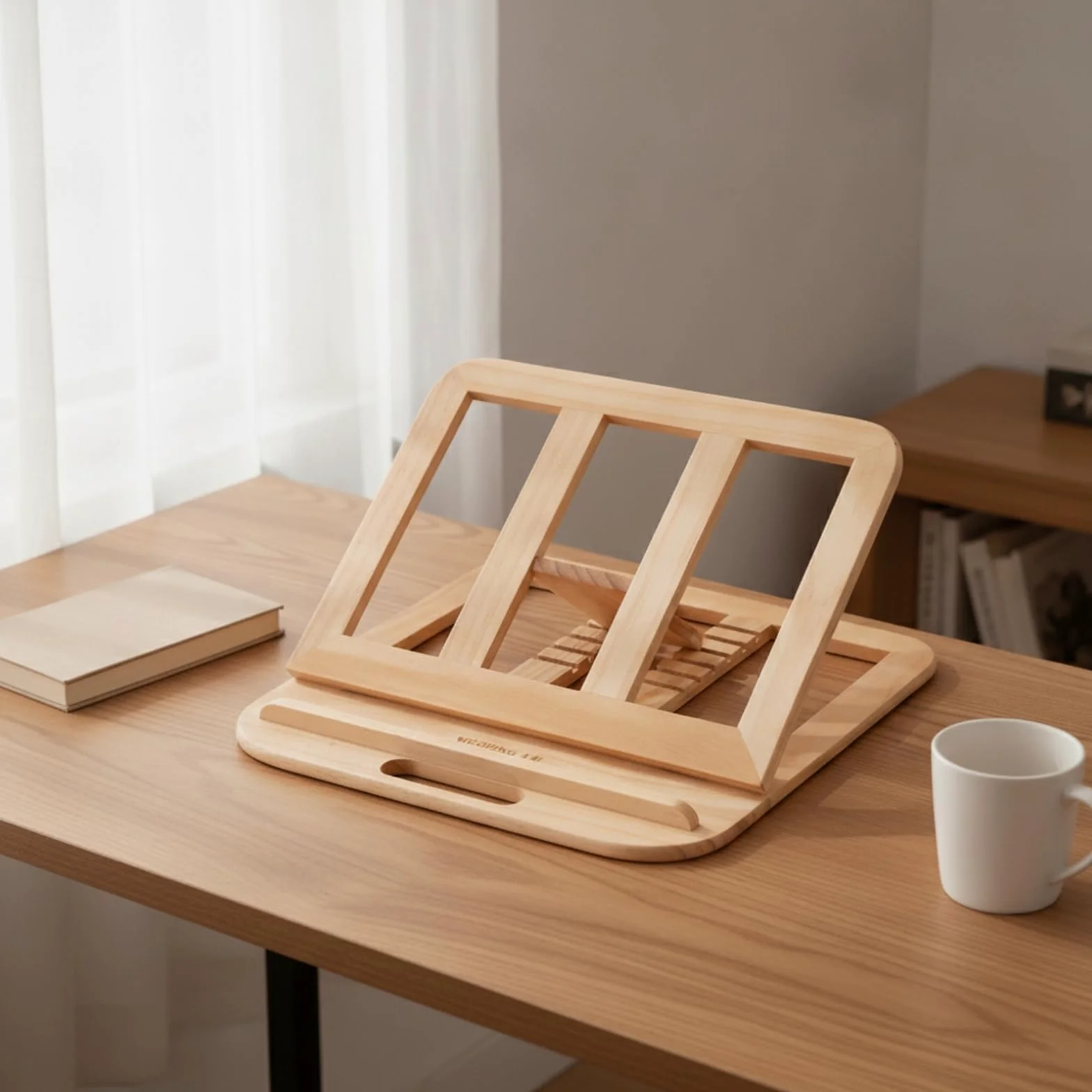 Supporto Pieghevole in Legno Salvaspazio Poggialibri Pieghevole Stabile Alzatina per Professionisti, Studenti, Scrivania, Beech