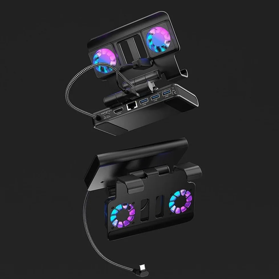 Docking station con ventole di raffreddamento per console portatili | HDMI 4K a 144Hz | Ricarica rapida 85W | Gigabit Ethernet | Hub USB 3.1 | Compatibile con Ally-X| Deck| Per (nero)