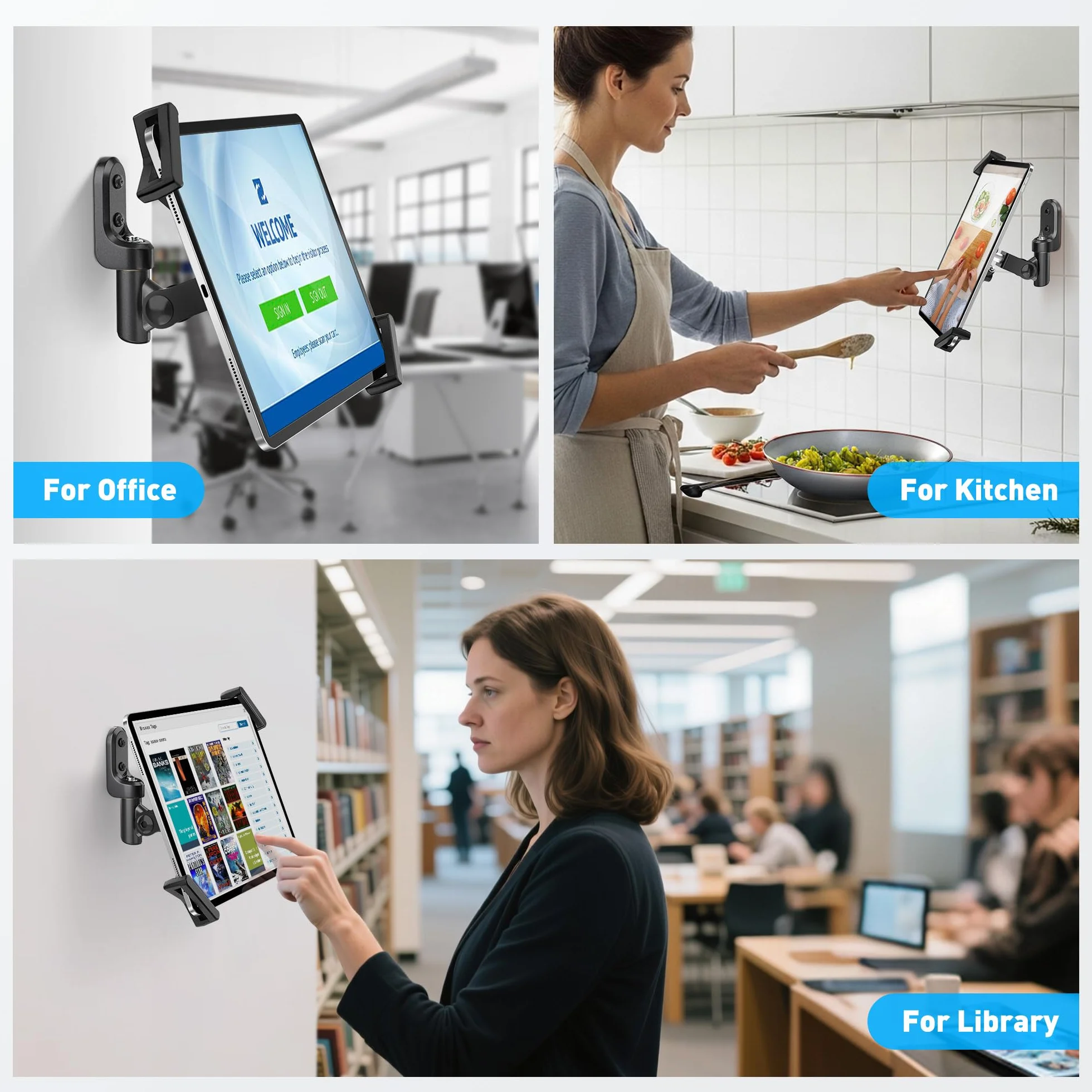 AboveTEK Supporto da parete per tablet antifurto universale di sicurezza POS, supporto diagonale per iPad da 7 a 13 pollici, nero