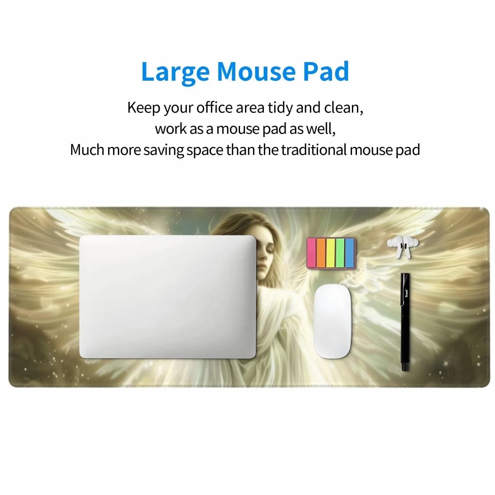 Tappetino Mouse, Tappetino Mouse Gaming Grande XXL 1500x800x3mm Tappetino Scrivania Mouse Pad, Base in Gomma Antiscivolo, Bordi Cuciti,Lavabile, Mousepad per Ufficio e Gaming (angelo) R-638