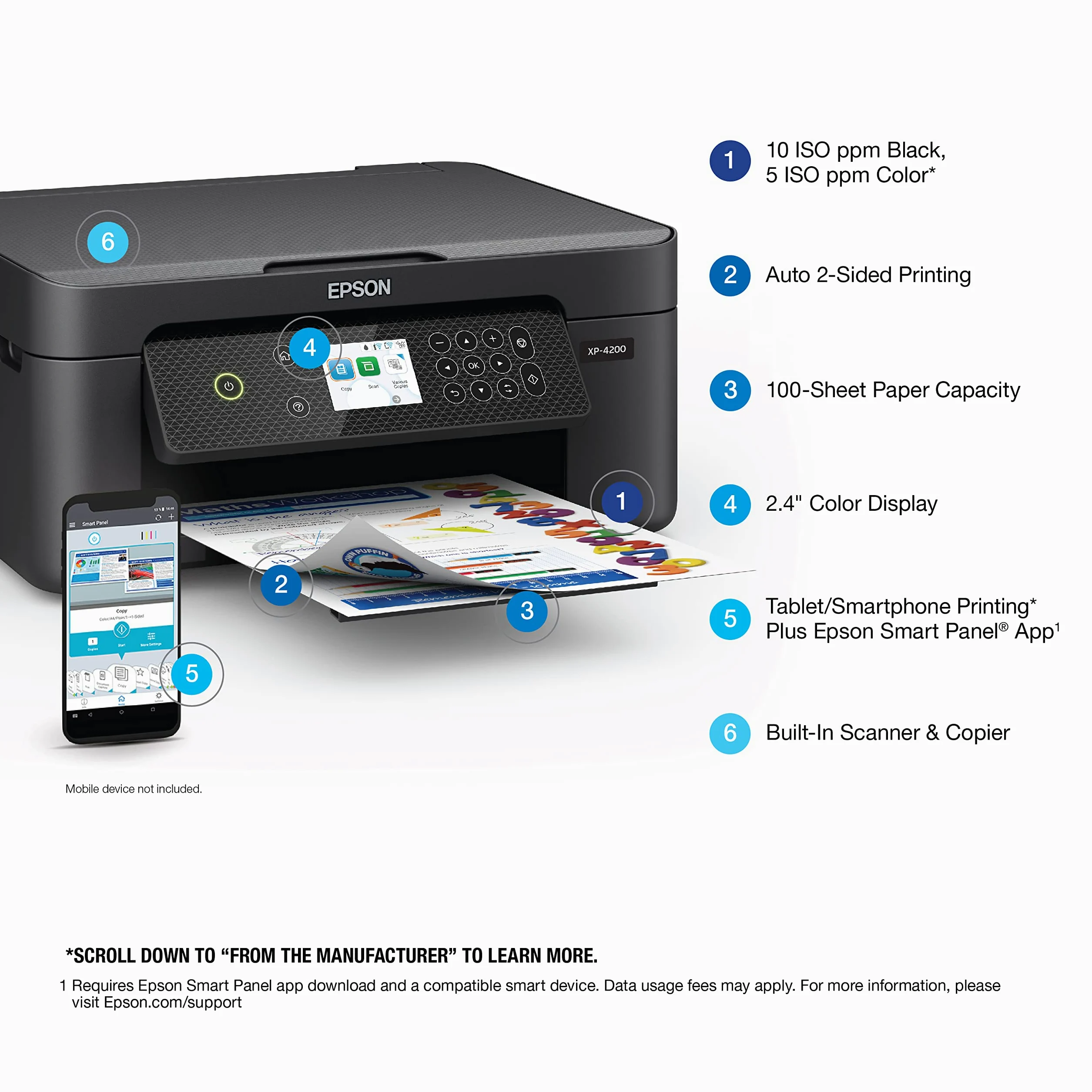 Epson Expression Home XP-4200 - Stampante wireless a colori All-in-One con scansione, copia, stampa fronte/retro automatica, foto senza bordi e display a colori da 2,4", nero