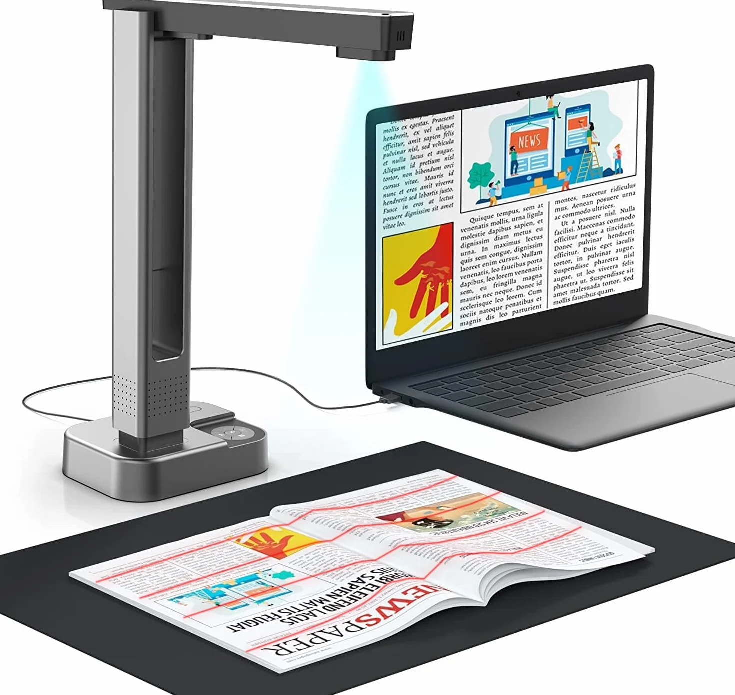 JOYUSING Scanner per libri e documenti da 16 MP, tecnologia di appiattimento automatico e deskew, acquisizione A3, A4, OCR, Converti in PDF/Word/Txt/Excel su Windows e PDF su Mac