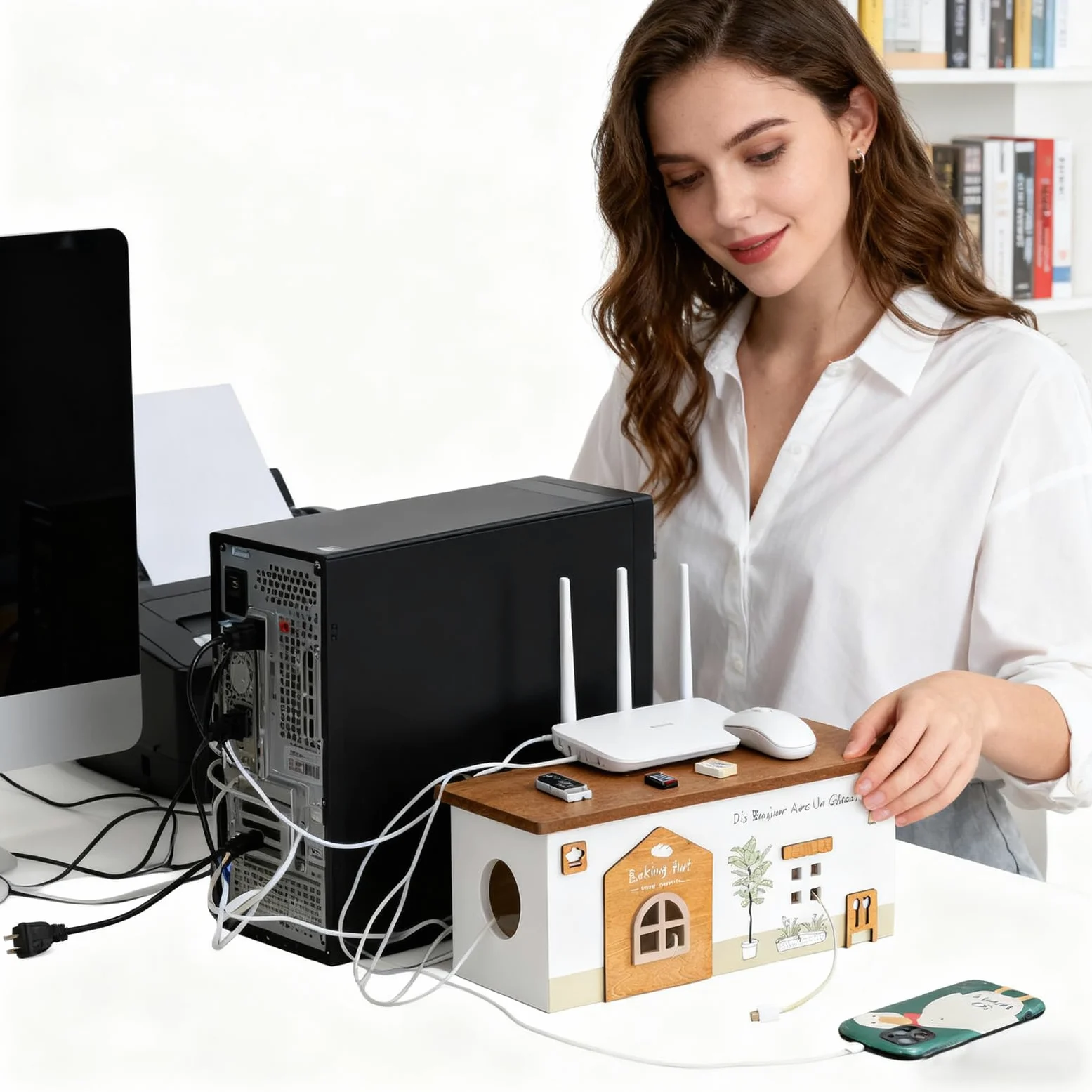 Scatola Organizzatrice Cavi per Archivio Scatole Portaoggetti Design Legno | Contenitore per Cavi di Ricarica Per Elettronica Garage Telefono TV Viaggio Esterno Scrivania Artigianato