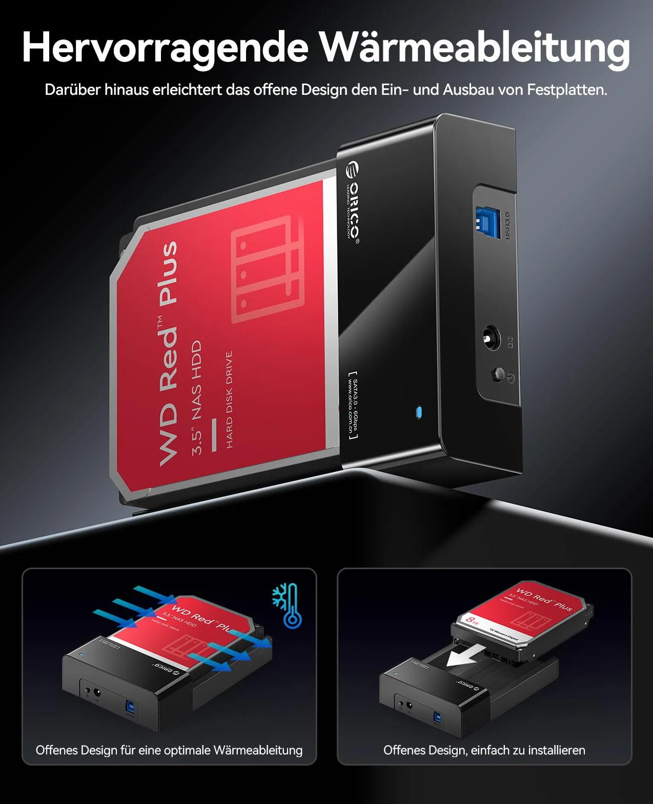 ORICO Docking Station Esterna USB 3.0 SATA per Dischi Rigidi SATA da 2,5/3,5 Pollici, Docking Station per Dischi Rigidi da 5 Gbps con Capacità Fino a 24 TB [Supporta UASP] 2230/2242/2260/2280
