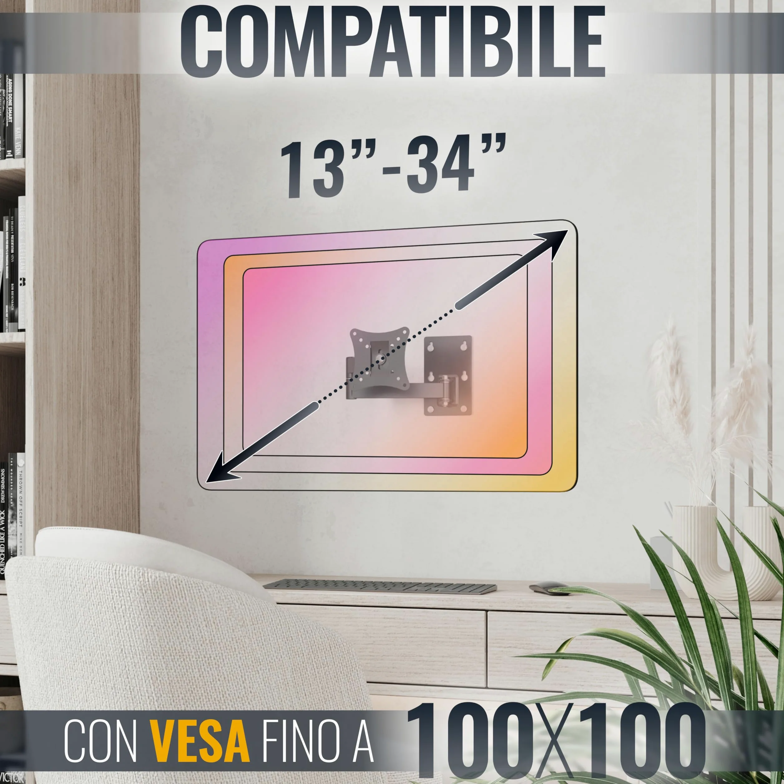 RICOO R02-11 Supporto TV da parete Staffa TV 13-34 pollici per 13 34 pollici girevole inclinabile fino a 20 kg max VESA 100x100 | Supporto per TV da parete, orientabile, VESA 75 x 75, 100 x 100, supporto per monitor curvo