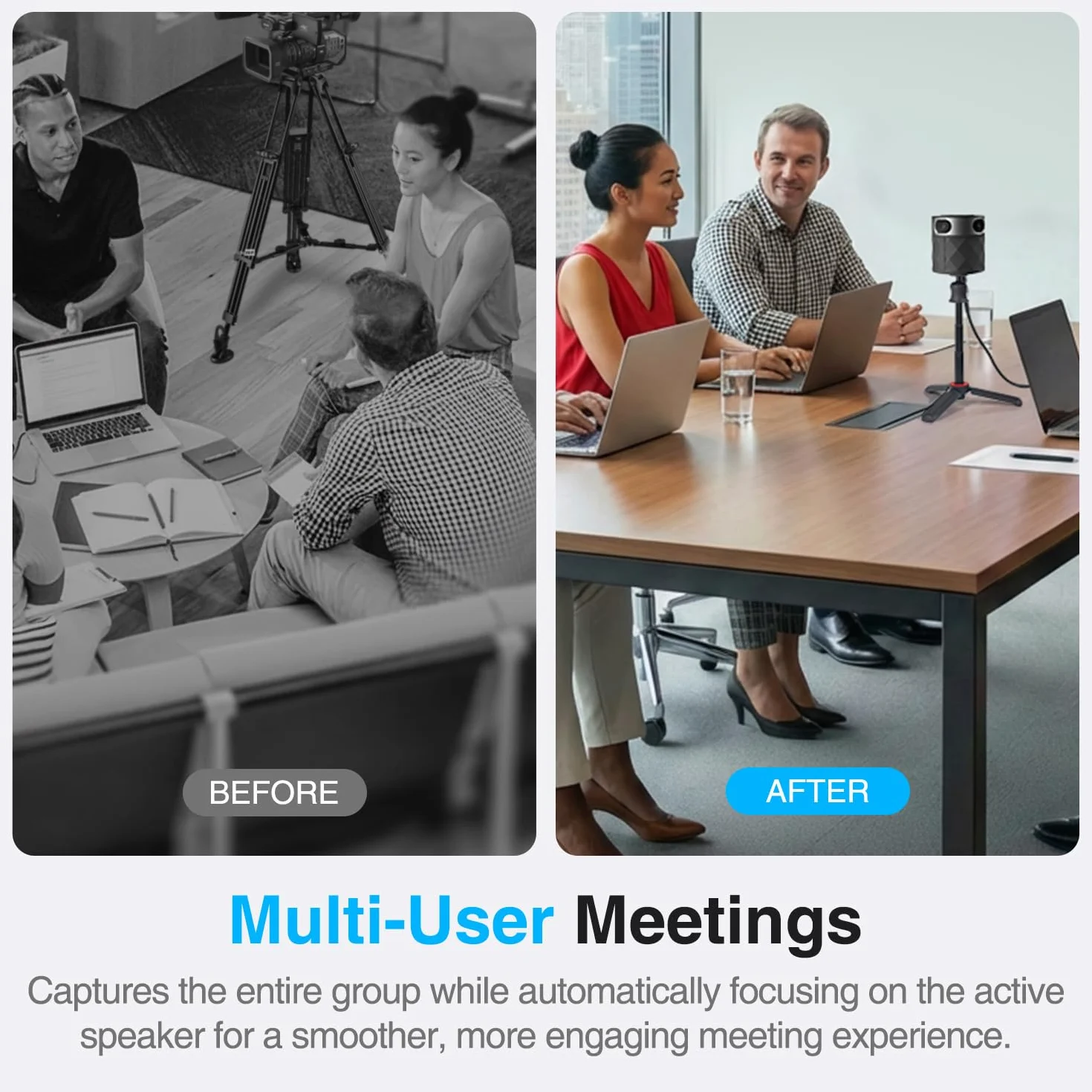 360 telecamera per conferenza all-in-one - 360° telecamera conferenza per PC e Mac, con altoparlante e microfono, riconoscimento automatico degli altoparlanti, registrazione 1080p e