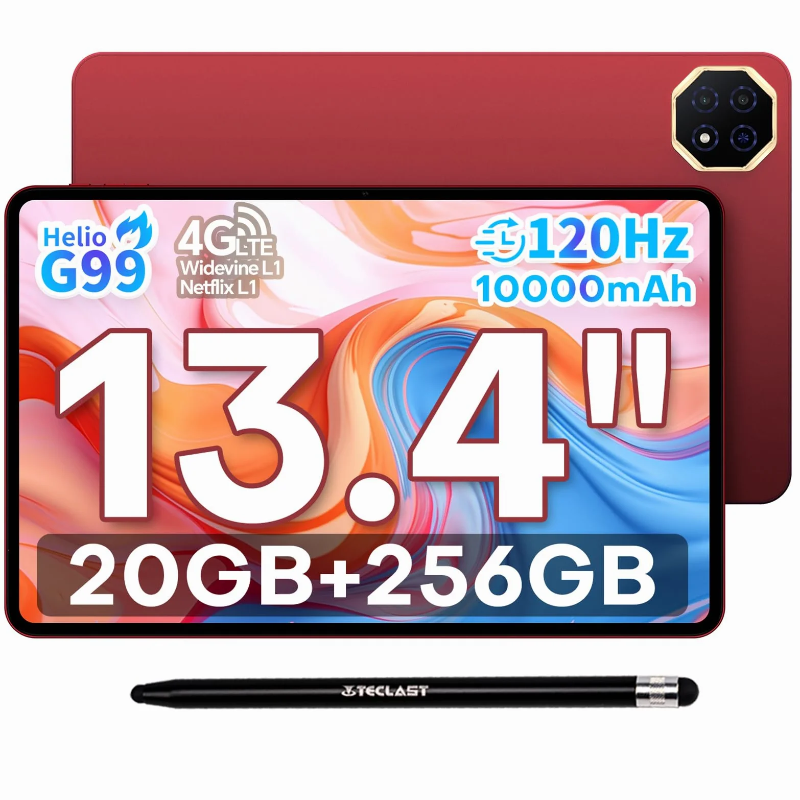 TECLAST T65PLUS Helio G99 Tablet 13.4 Pollici, 2.2GHz Octa-Core 120Hz Tablet Android 15, 20GB RAM+256GB ROM(TF 8TB), Doppio SIM 4G LTE + 5G WiFi, 10000mAh/18W, Gemini AI/Widevine L1/GPS/13MP/OTG, 2026
