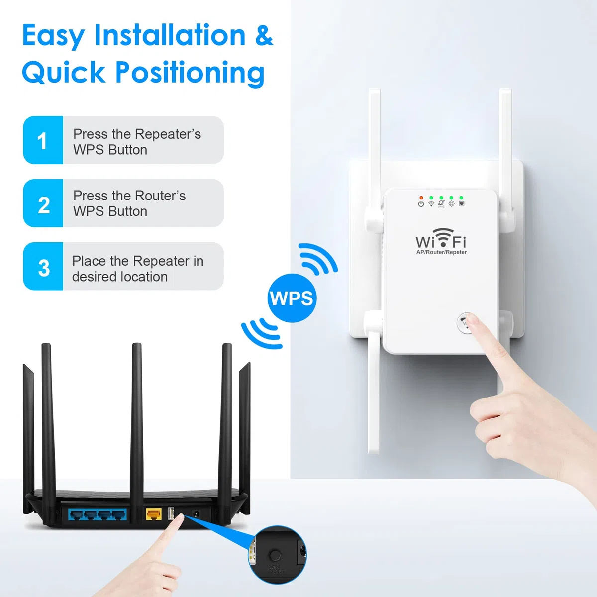 Ripetitore WiFi Potente per Casa Amplificatore WiFis Più Recente WLAN Ripetitores WiFi Extender 300Mbit/s 2.4GHz, Porta LAN, Supporta Modalità Ripetitore/Router/AP