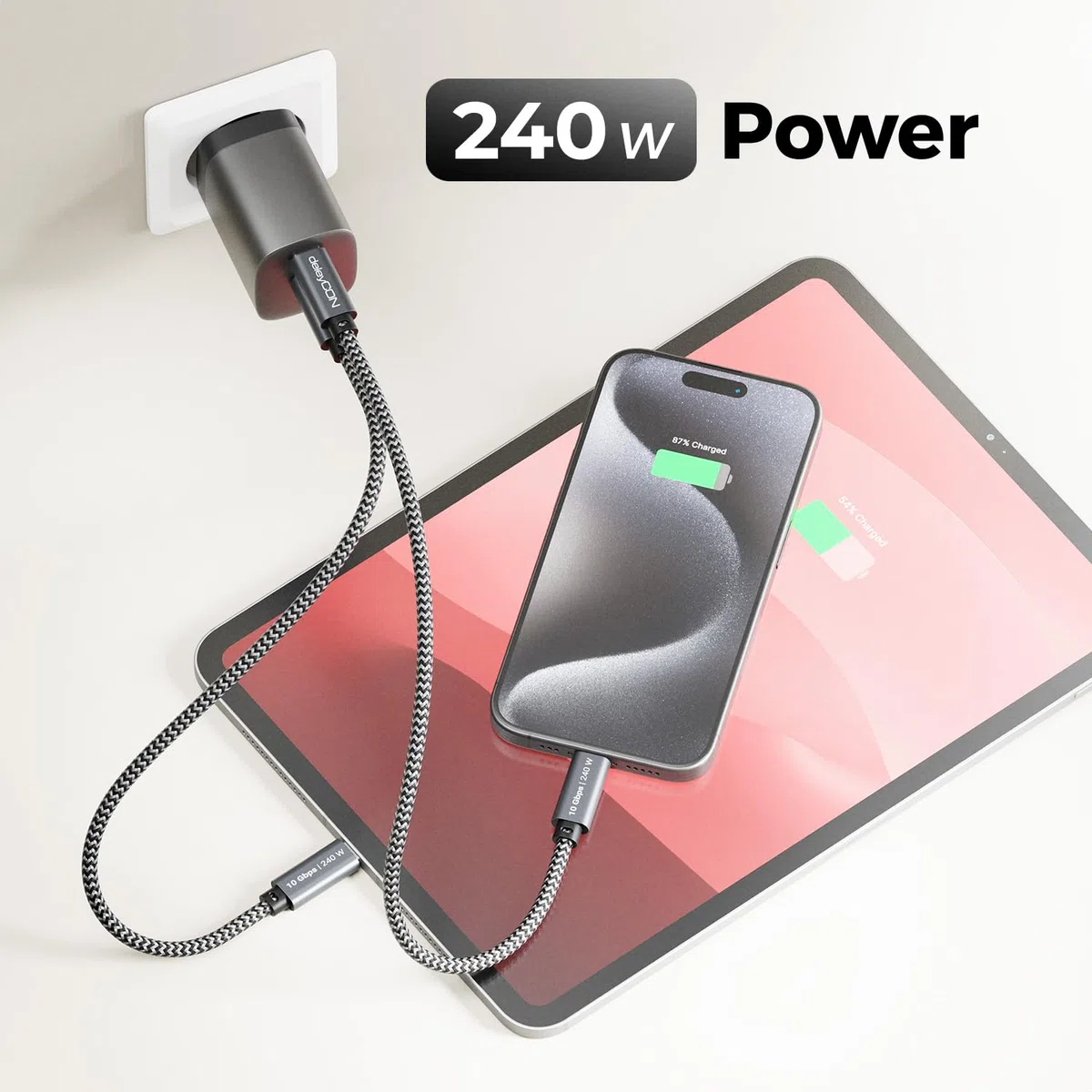 deleyCON 3,0m 240W Cavo USB-C 10 Gbps (USB 3.2 Gen2) PD 3.1 Ricarica Dati 4K@60Hz per Caricatore iPhone 17 16 15 Pro Max Air Galaxy A16 A26 A56 S26 S25 S24 iPad SSD HDD MacBook PS5