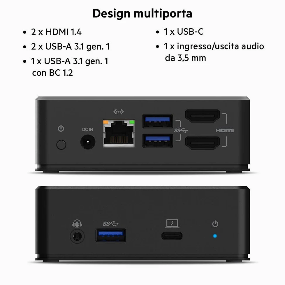 Belkin Station d'accueil USB-C à double écran (alimentation 85 W, HDMI, USB-A 3.1 Gen 1, Gigabit Ethernet, entrée/sortie audio pour MacBook, XPS et autres ordinateurs portables), noire