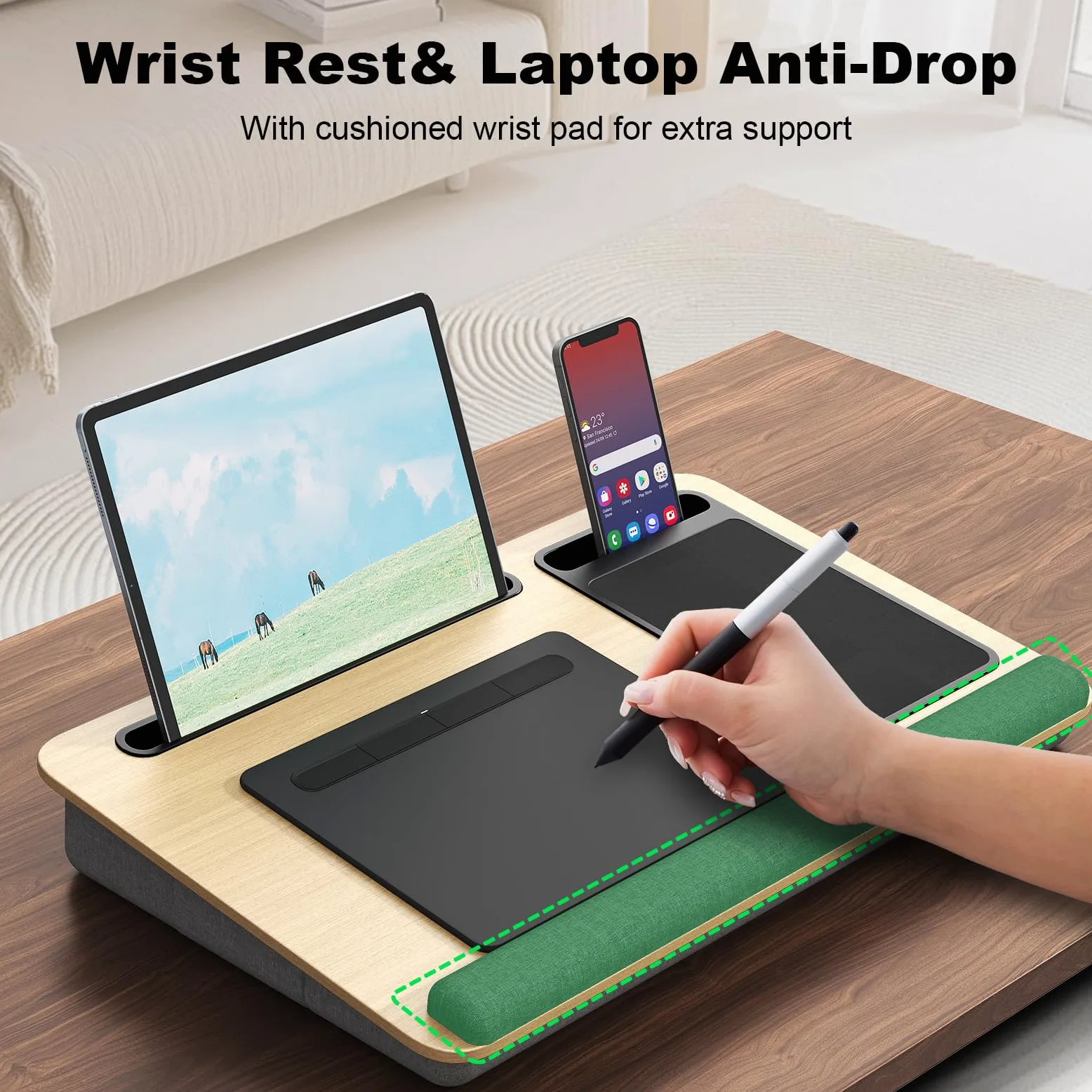 Lap Desk per computer portatili fino a 17.3", PUTORSEN scrivania portatile extra large con tappetino per mouse e tappetino da polso per notebook, Tablet, supporto per laptop con supporto per tablet