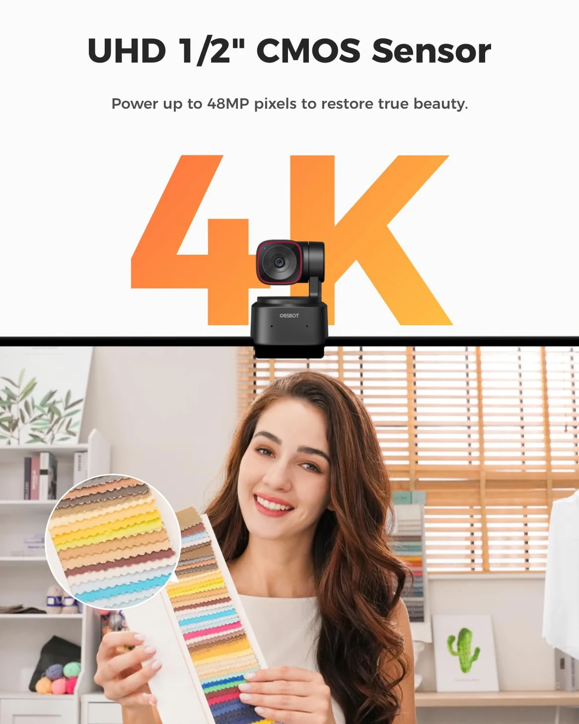 OBSBOT Tiny 2 Lite - Webcam 4K per PC, Webcam PTZ in Streaming con Sensore 1/2”, Tracking AI, Controllo dei Gesti, 60 FPS, HDR, Microfoni, Funziona con Conferenze, Riunioni Zoom.