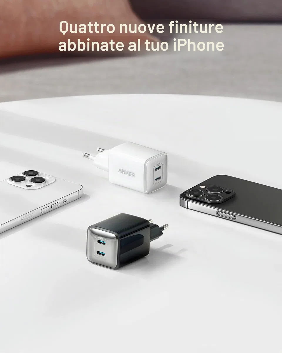 Anker Nano 521 Caricatore USB C 40W, Compatto PIQ 3.0 a Doppia Porta USB-C, Compatibile con iPhone 17 Pro Max/Serie 16-12, iPad Mini, MacBook Air e Altro (Bianco)