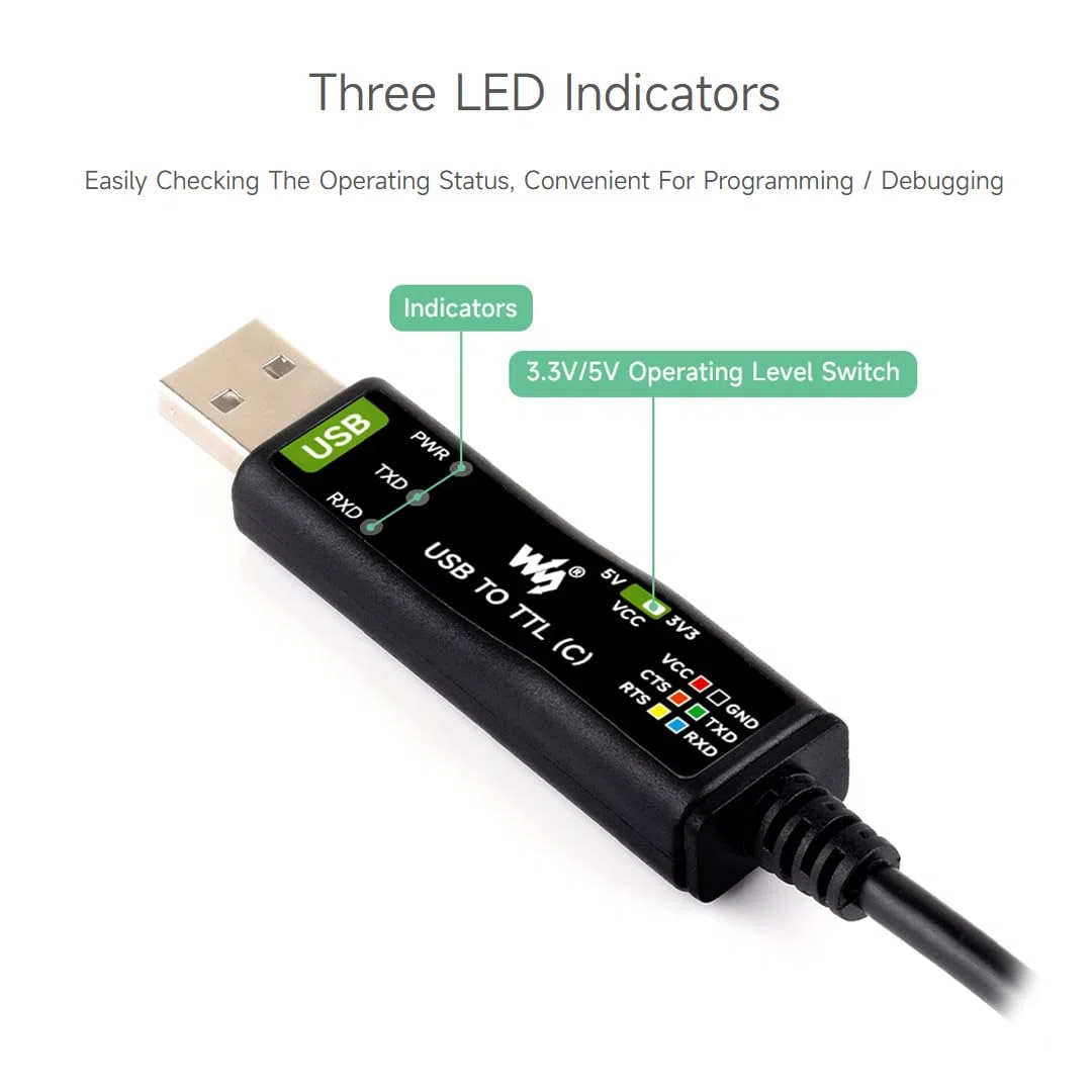 Waveshare Industrial USB TO TTL (C) 6pin Serial Cable FT232RNL Chip Multi Protection Circuits Hardware Flow Control