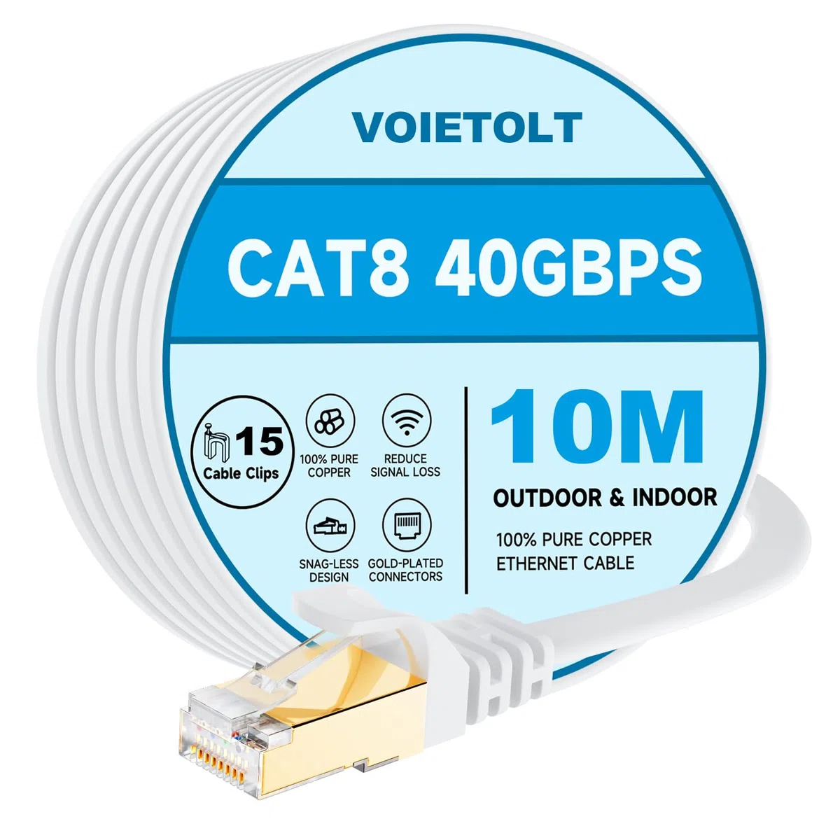 Cavo Ethernet CAT8 da 10 Metri, 40Gbps/2000Mhz Cavo di Rete Internet Lan Gigabit RJ45 Cat-8 Cavo Patch piatte Schermato Resistente per Modem per Router per PS4/5 TV PC