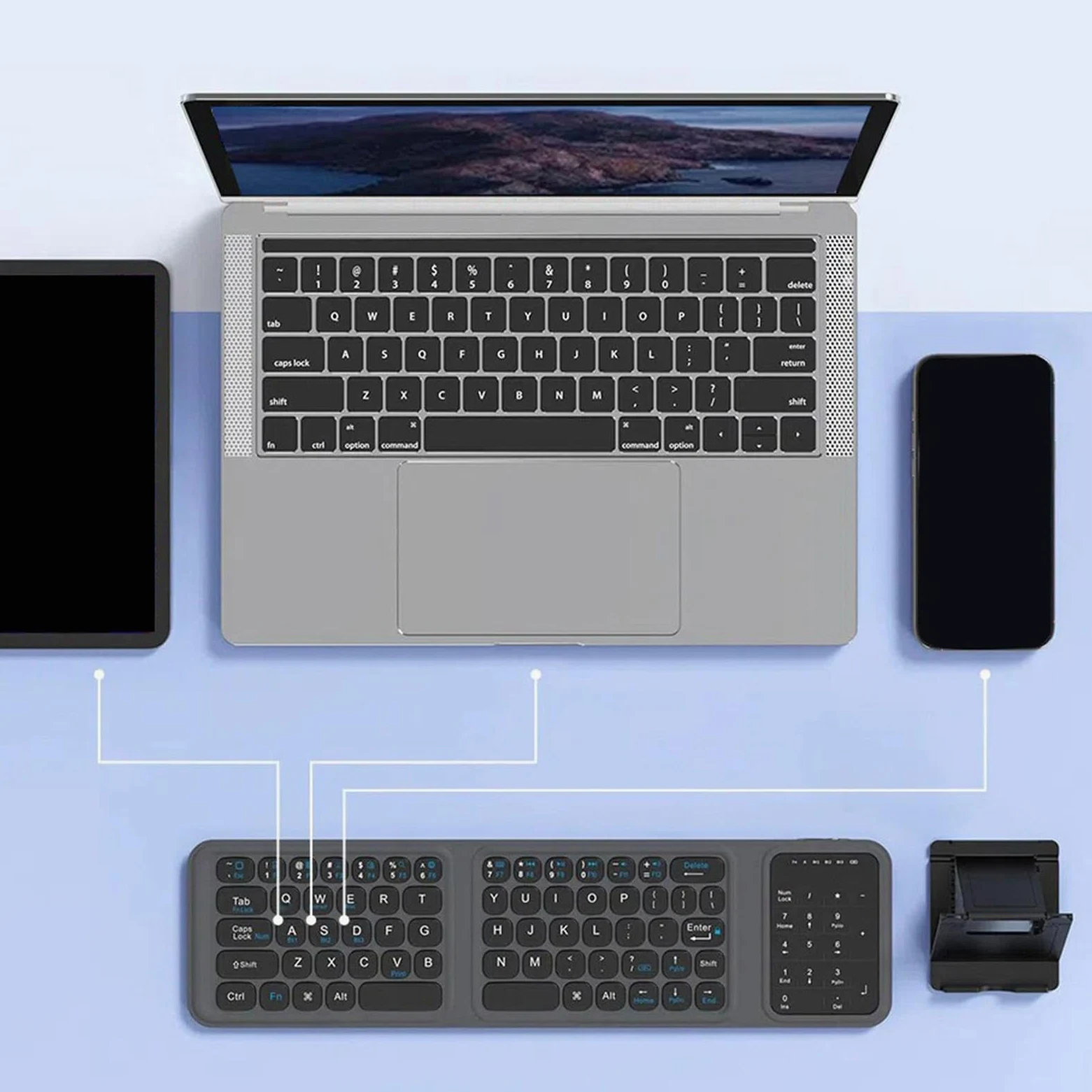 Tastiera Bluetooth Pieghevole con Touchpad, Tastiera da Viaggio Portatile di Dimensioni Standard, Sensibile e Silenziosa, per Laptop PC Tablet Smartphone