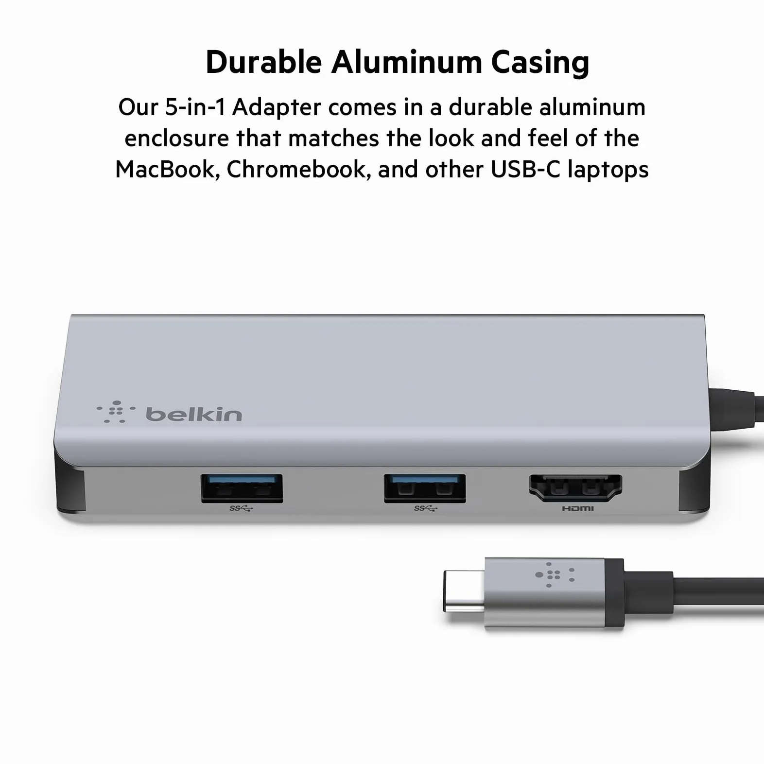 Belkin Adattatore multiporta USB-C Hub 5 in 1 | Espande la connettività USB-C laptop per MacBook, iPad Pro, Chromebook e PC, design compatto per scrivania o viaggio