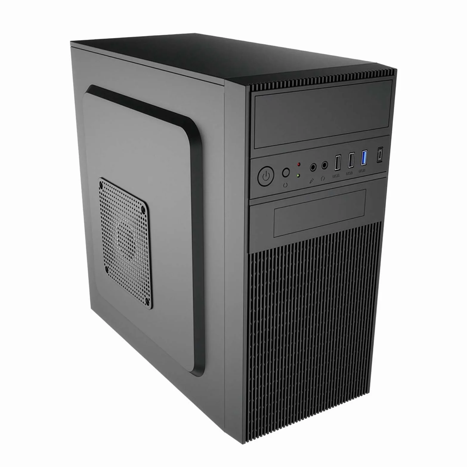 Akyga AK19BK Micro Tower - Case per PC compatto con USB-C, USB 3.0 e audio HD, supporta Micro ATX, Mini ITX, Flex ATX, per uso in ufficio e a casa, senza alimentatore, nero
