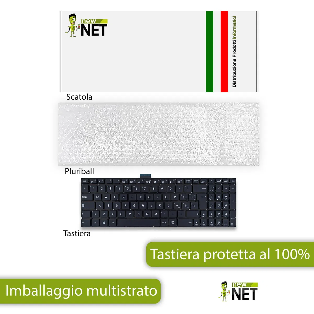 new net - Tastiera compatibile con ASUS X554L, X554LA, X554LAB, X554LB, X554LD, X554LF, X554LI, X554Y, X554YA, X554YI [Senza frame - colore tasti Nero - Layout ITA]