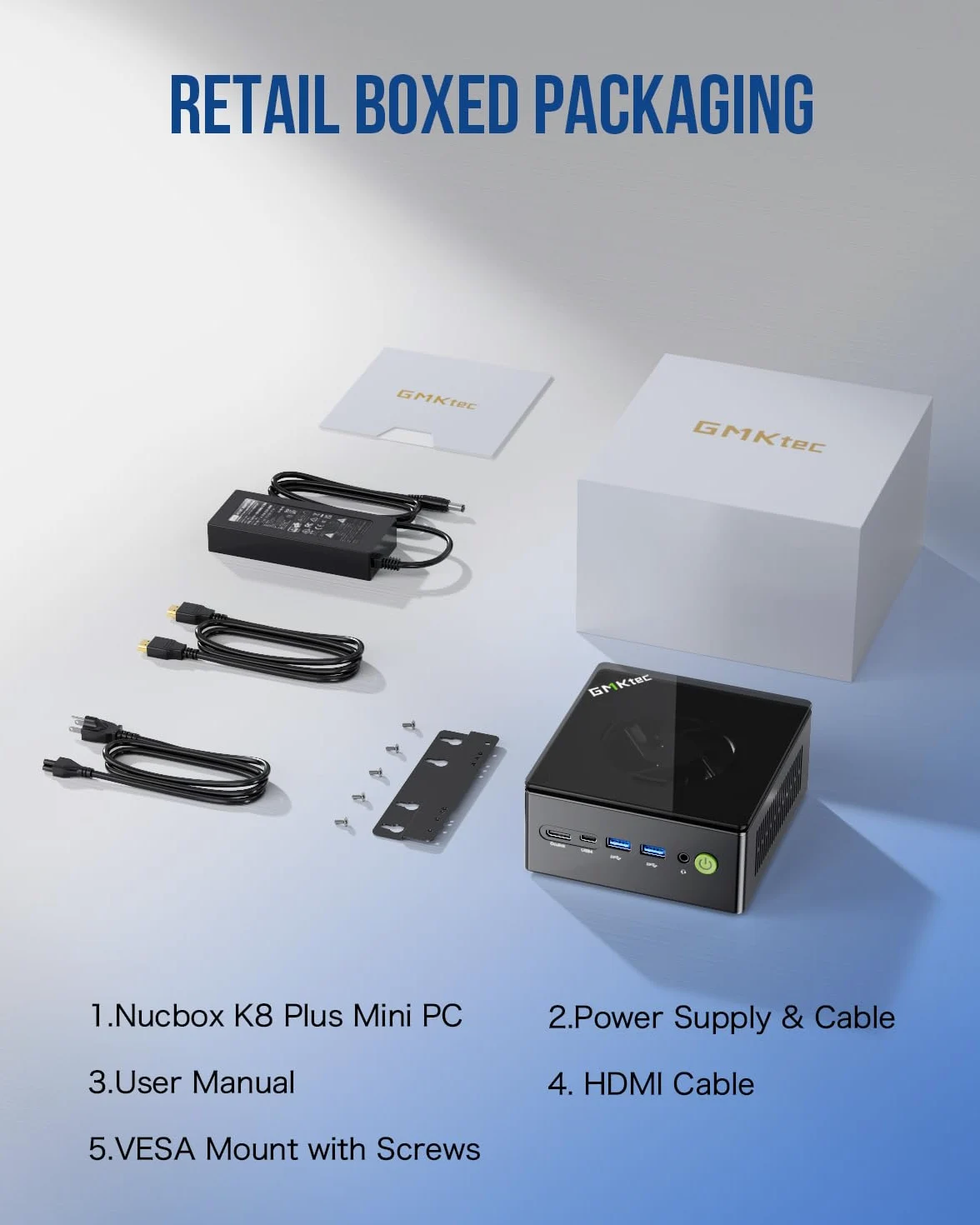 GMKtec Gaming Mini PC K8 Plus AMD Ryzen 7 8845HS (8C/16T, Up to 5.1GHz) 32GB RAM DDR5 512GB SSD, Oculink Desktop Computer/Dual NIC 2.5G/WIFI 6/BT5.2/HDMI 2.1/USB4/USB3.22+USB2.0