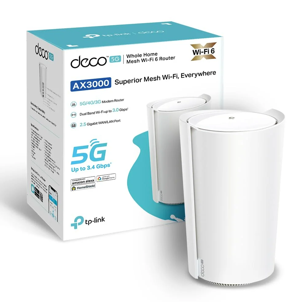 TP-Link Deco X3000-5G Router con Sim, 5G Mesh WiFi 6, AX3000Mbps Dual Band, Modem Ultraveloce con Velocità Fino a 3.4 Gbps, Porta WAN/LAN da 2.5 Gbps, Alexa, Plug&Play (Ricondizionato)
