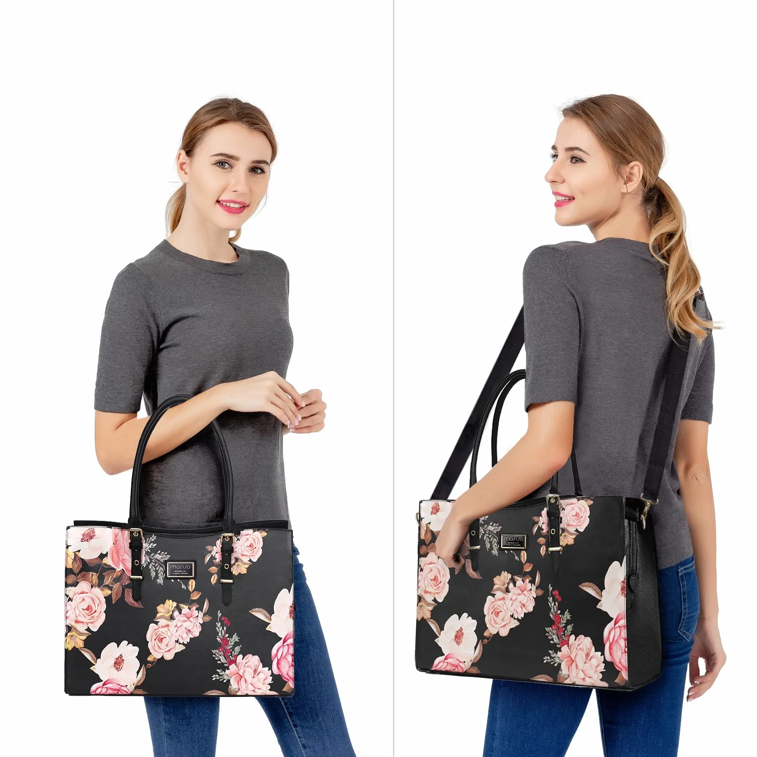 MOSISO Borsa Per Laptop Compatibile con MacBook Pro 16 2026 M5 A2485 A2141 | per M5-M1 2025-2019,Notebook 15-15,6'',Peonia Impermeabile Pu Pellelavoro Di Viaggio Valigetta Manico in Pu Regolabile,Nero